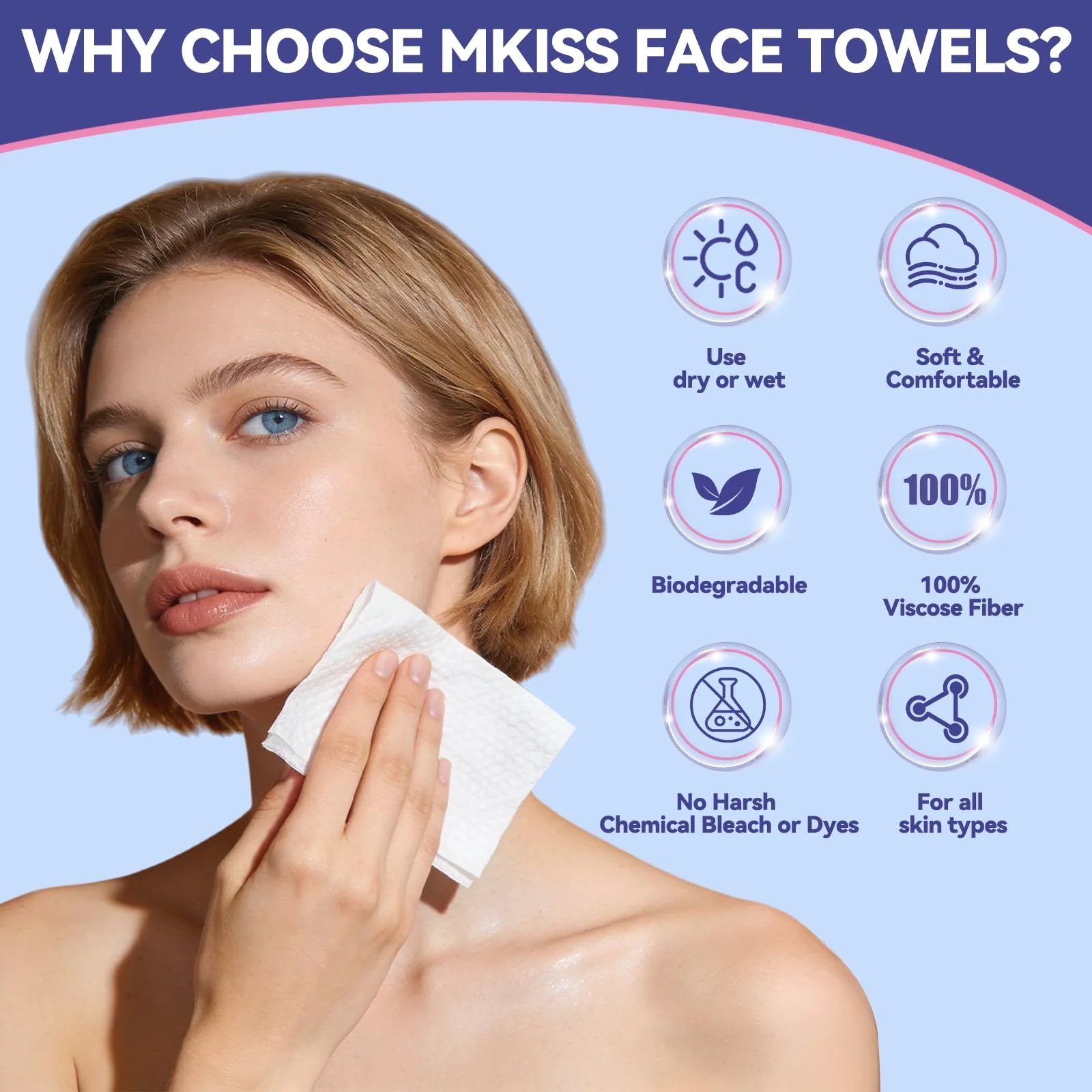 Large Disposable Face Towels 200 Count, 10"×12" Ultra Thick Premium Biodegradable Facial Towels, Makeup Remover Dry Wipes, Soft Face Towelettes for Sensitive Skin, Skincare and Women Cleaning - Image 4