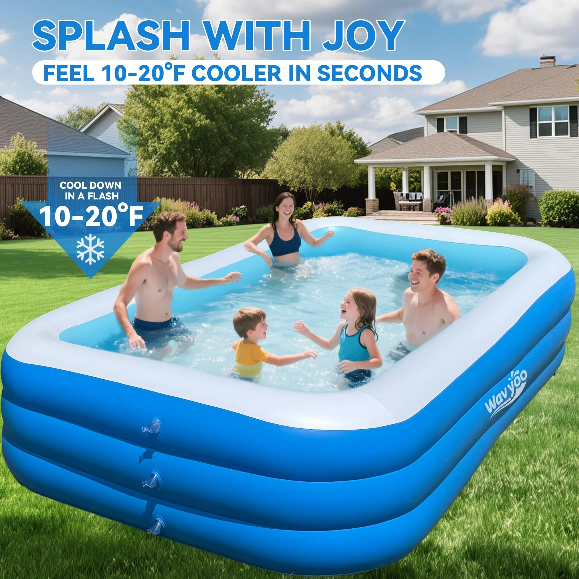 Large Inflatable Pool for Kids and Adults, Oversized Thickened Blow Up Pool for Kid and Adult, Durable Swimming Pool for Backyard, Outdoor, Garden, Summer Water Party (120“x70“x22) - Image 3