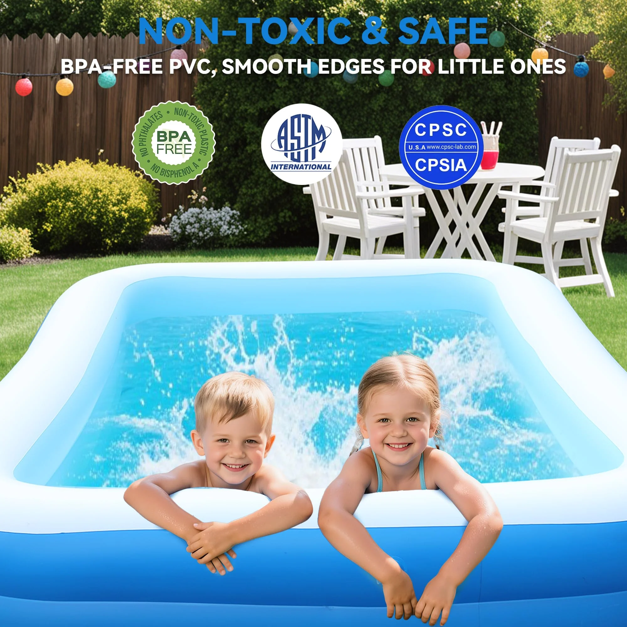 Large Inflatable Pool for Kids and Adults, Oversized Thickened Blow Up Pool for Kid and Adult, Durable Swimming Pool for Backyard, Outdoor, Garden, Summer Water Party (120“x70“x22) - Image 4