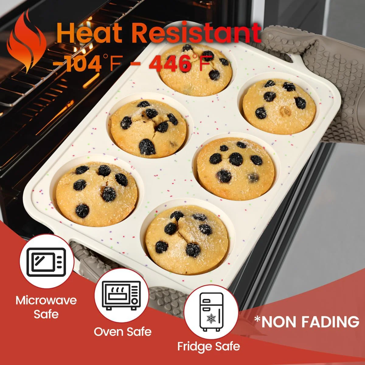 Large Muffin Pan, Metal Reinforced Frame 3.5 Inch Jumbo Silicone Muffin Pan Nonstick 6 Cups for Baking Jumbo Muffin, Frittatas, Jumbo Cupcakes 2 Pack Confetti - Image 3