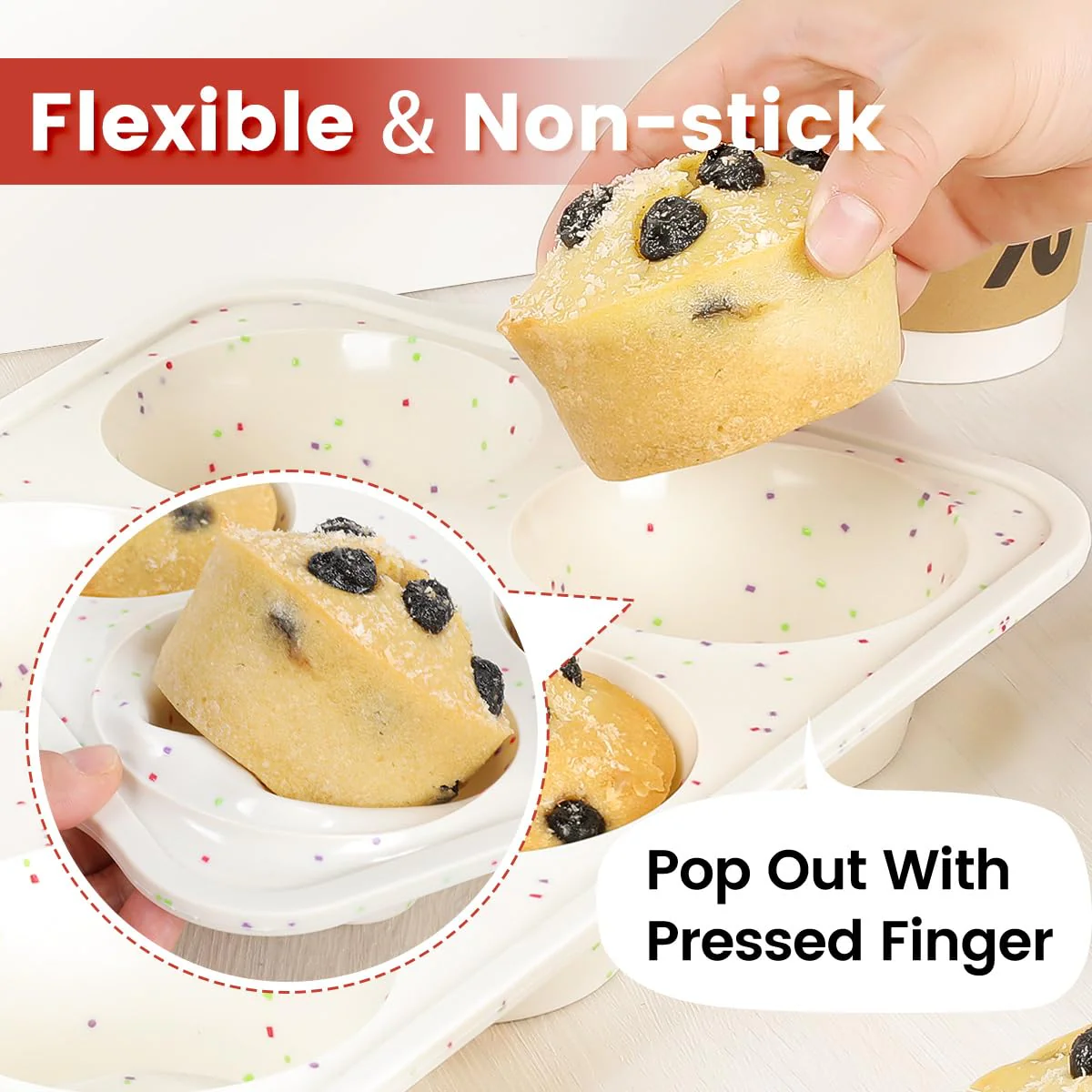 Large Muffin Pan, Metal Reinforced Frame 3.5 Inch Jumbo Silicone Muffin Pan Nonstick 6 Cups for Baking Jumbo Muffin, Frittatas, Jumbo Cupcakes 2 Pack Confetti - Image 5