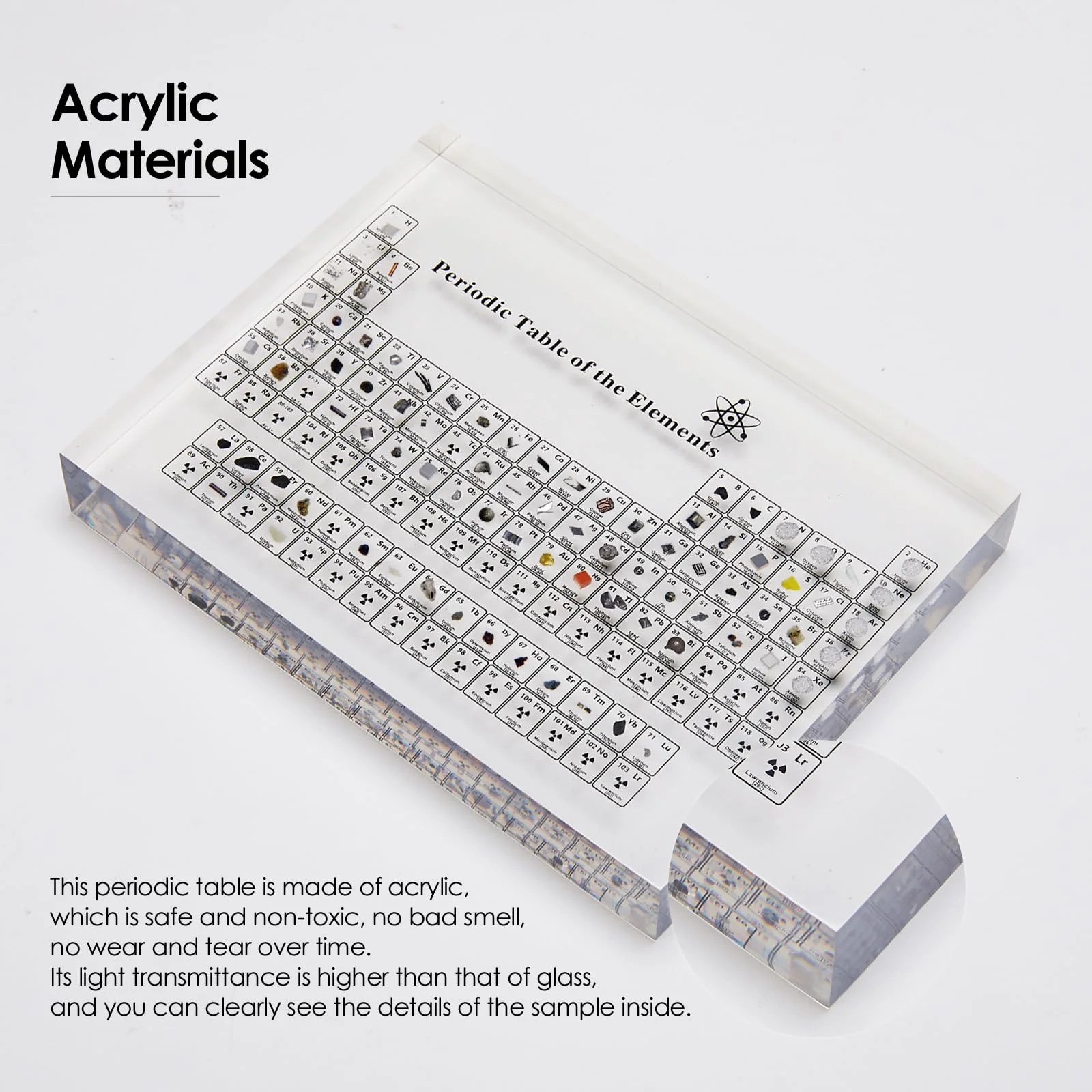 Large Periodic Table with Real Elements Inside, 8 Inch Acrylic Periodic Table Display with 83 Real Elements Samples, Craft Decor, Gift for Kid Students Teacher Science Lovers, 8*5*1 inch. - Image 4