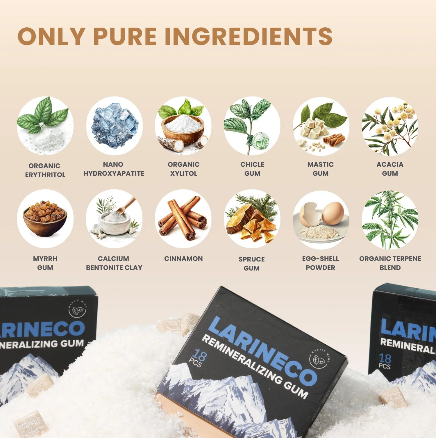 Larineco Remineralizing Gum with Nano Hydroxyapatite & Xylitol – Sugar-Free Xylitol Gum – Plastic-Free, Dye-Free, Aspartame-Free – Natural Base – 36 Pieces, Cinnamon - Image 6