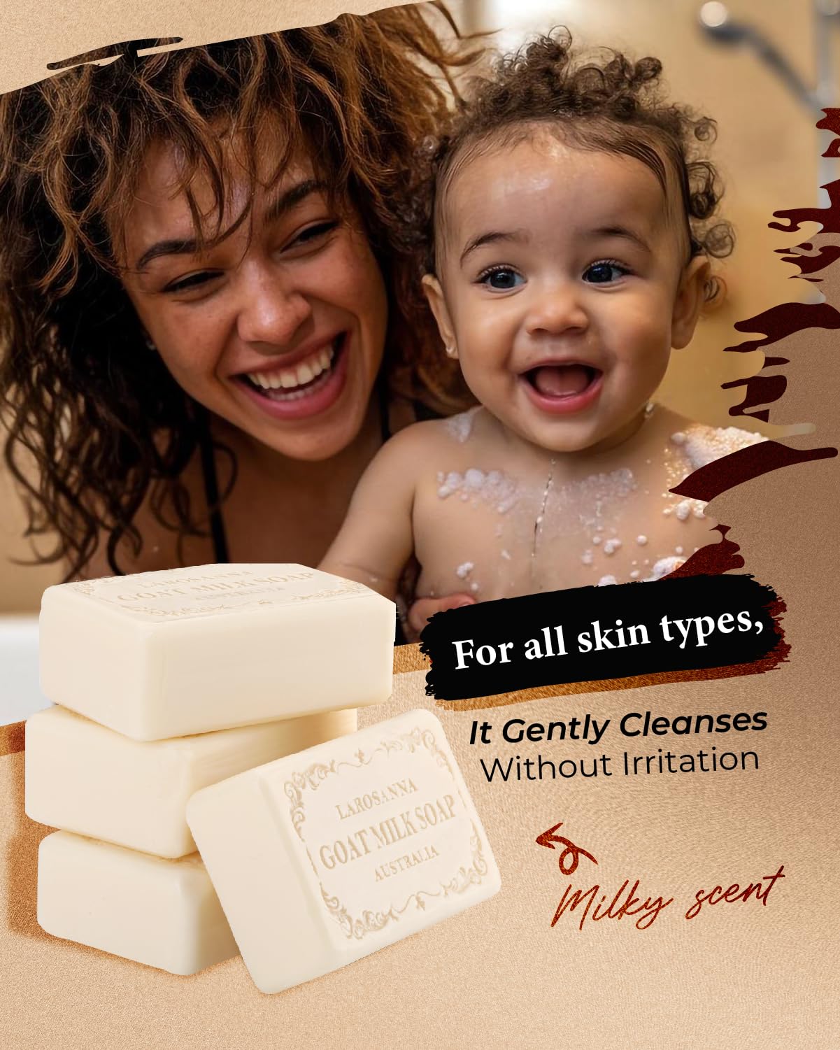 larosanna Australian Goat Milk Soap,Helps Moisturize,Smooth & Cleanse Skin,Triple-milled Bar Soap with Cocoa Butter,Aloe Vera and Pure Plant Oil,Body Soap Bars 6.3 oz for Adults & Babies,Pack of 4 - Image 5