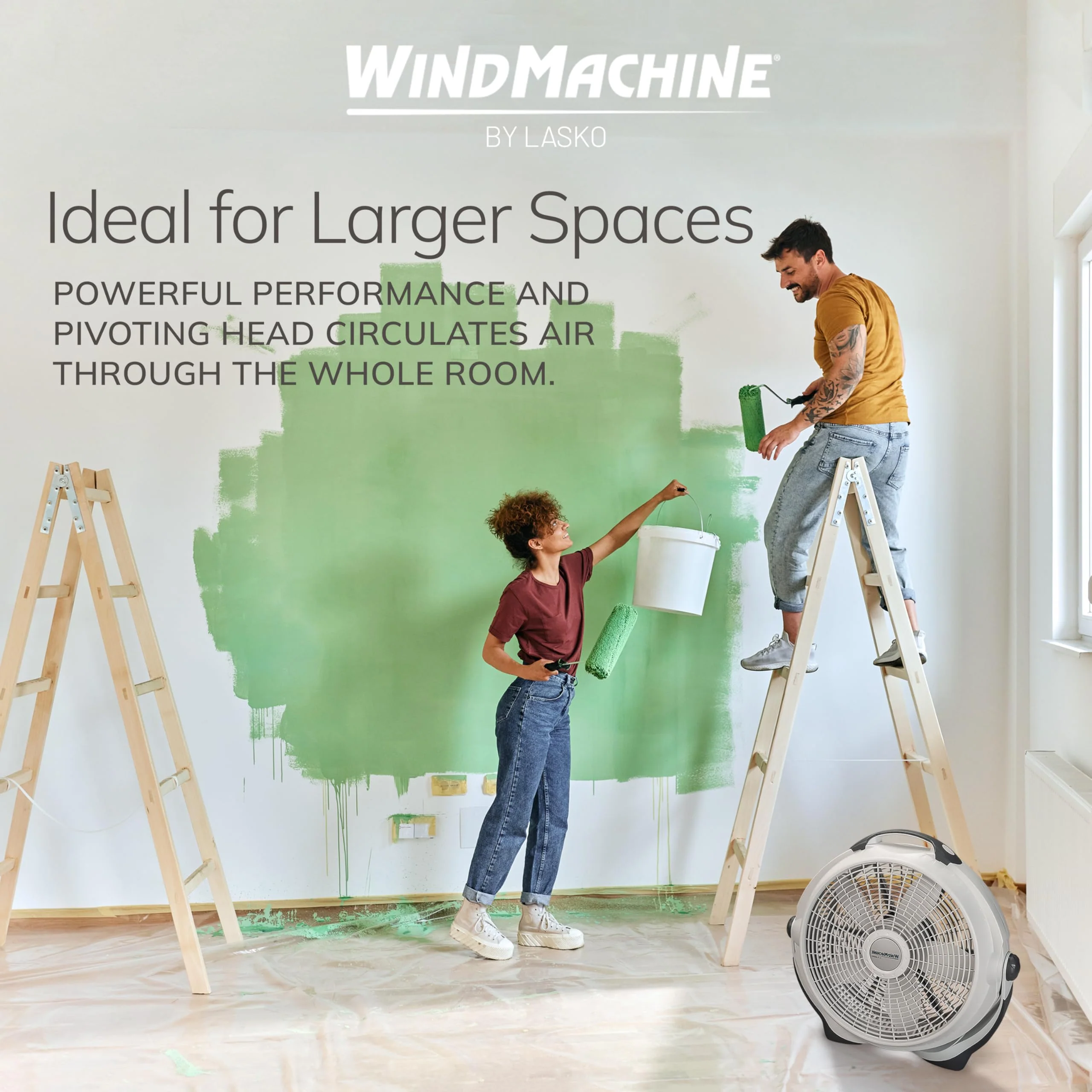Lasko Wind Machine Fan, Air Circulator Fan with 3 Speeds, 20" Model 3300, Gray - Image 6
