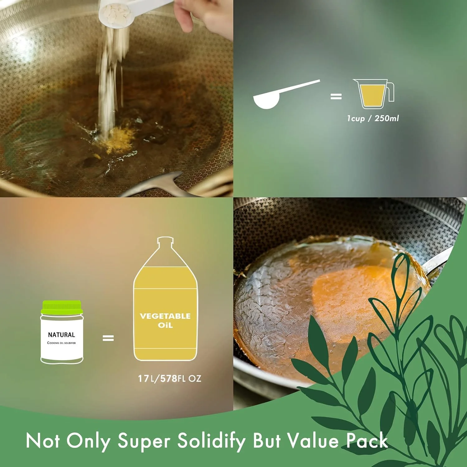 LaSyL Natural Cooking Oil Solidifier Powder, Harden Up to 2.25 Gallon of Fry Oil Away from Mess, 100% Plant-Based Oil Hardener for Disposal, Value Pack 12 Oz （2 Pack） - Image 4