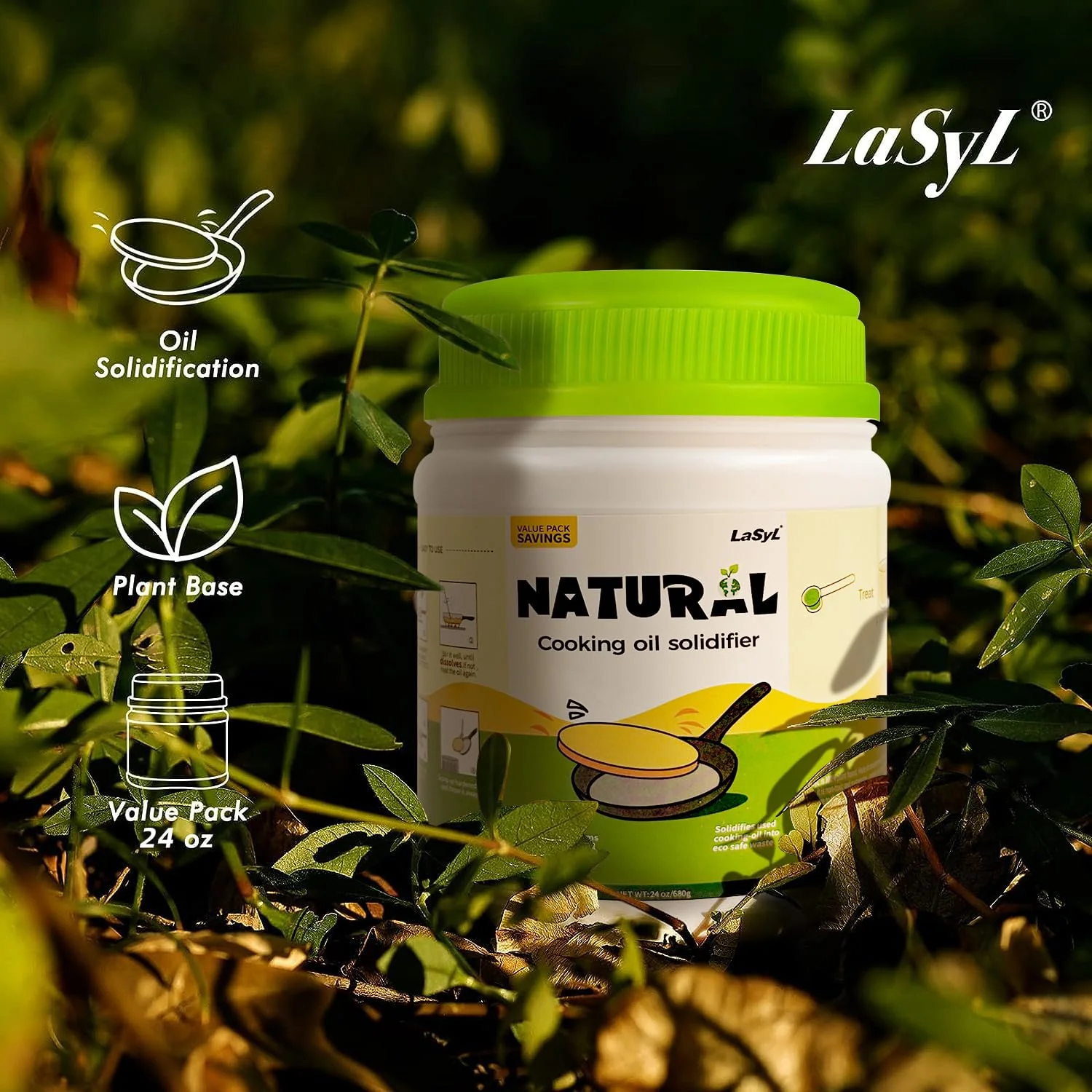 LaSyL Natural Cooking Oil Solidifier Powder, Harden Up to 2.25 Gallon of Fry Oil Away from Mess, 100% Plant-Based Oil Hardener for Disposal, Value Pack 12 Oz （2 Pack） - Image 6