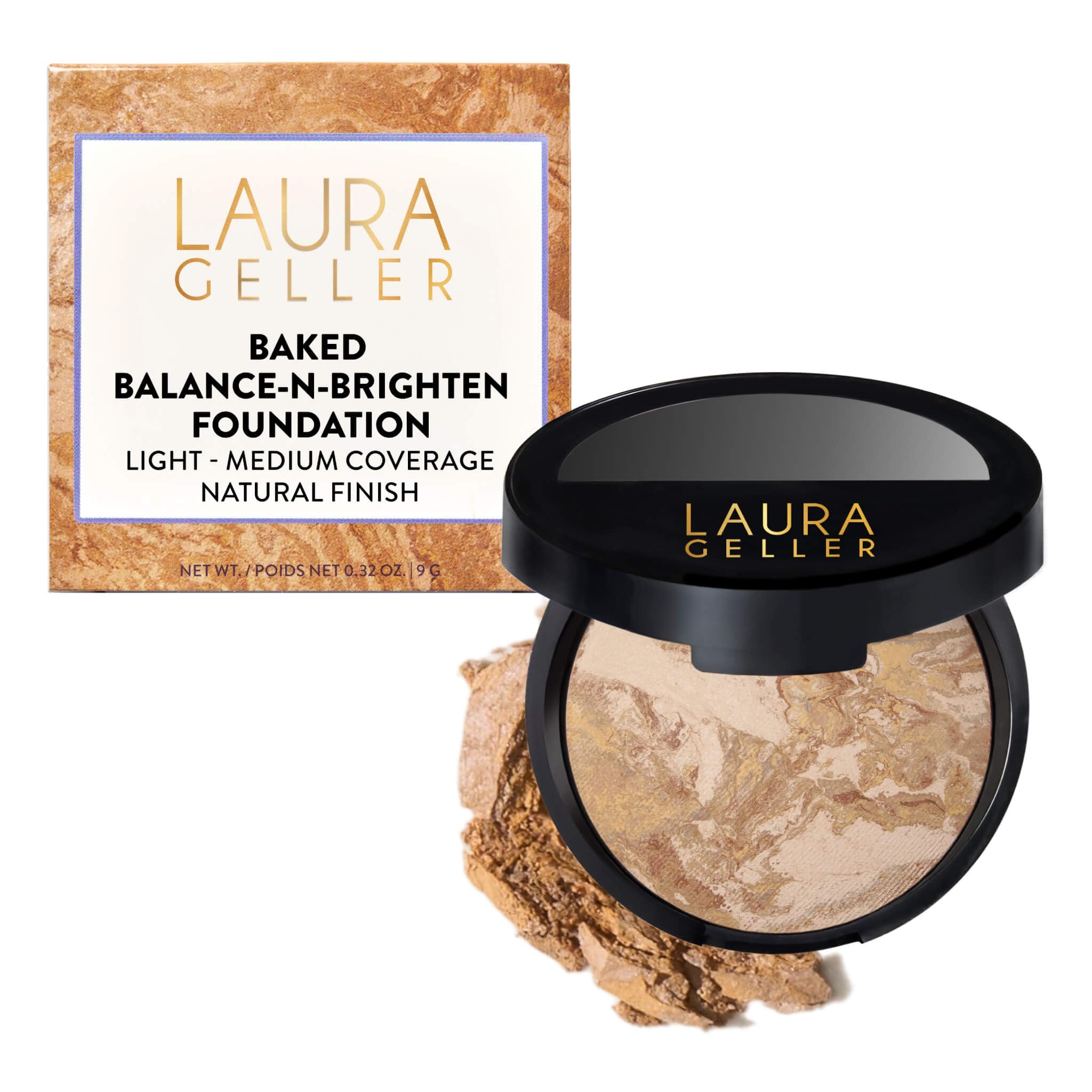 LAURA GELLER Baked Balance-n-Brighten Colour Correcting Powder Foundation (Medium) Buildable Light to Medium Coverage Baked Foundation, Demi-Matte Finish