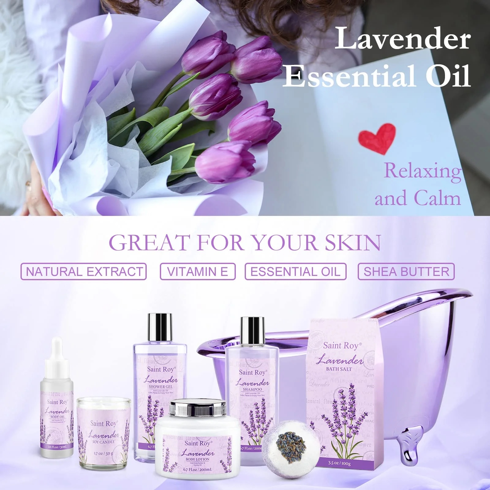 Lavender Bath and Body Gift Basket, Facial Skin Care Set, Spa Kit for Women, Self-Care Relaxation Set, Pamper Kit Self-Care Set, Birthday, Christmas, bath sets for women gift, Mother Day, Anniversary - Image 7