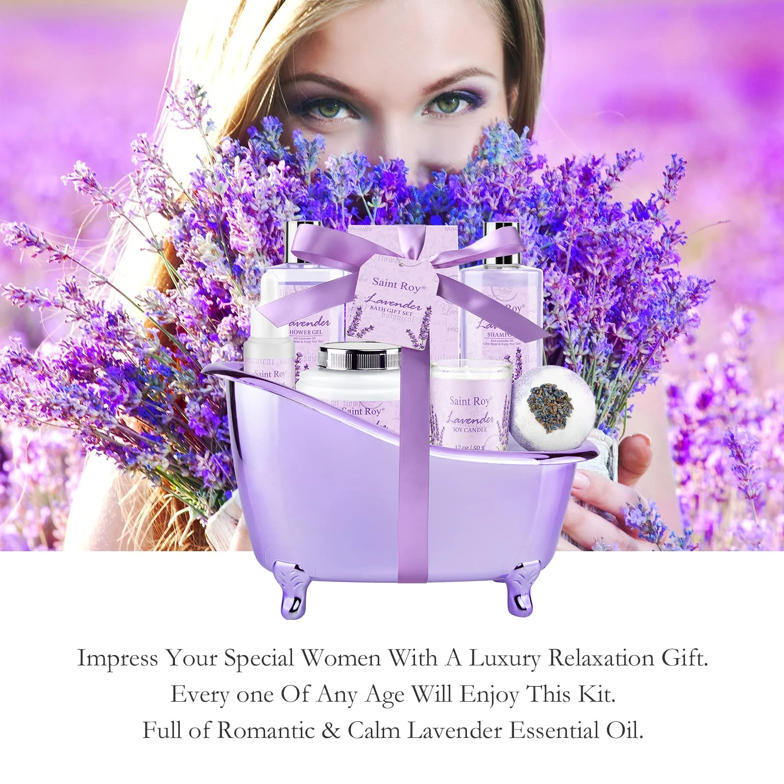 Lavender Bath and Body Gift Basket, Facial Skin Care Set, Spa Kit for Women, Self-Care Relaxation Set, Pamper Kit Self-Care Set, Birthday, Christmas, bath sets for women gift, Mother Day, Anniversary - Image 8