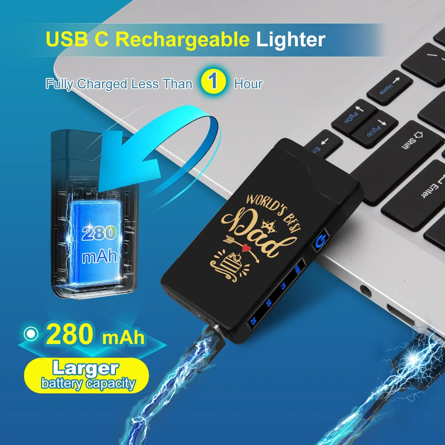 LcFun Dad Gifts for Fathers Day, Electric Lighter USB Rechargeable, Plasma Dual Arc Lighters, Windproof Flameless Lighter, Personalized Fathers Day Dad Gifts - Image 7