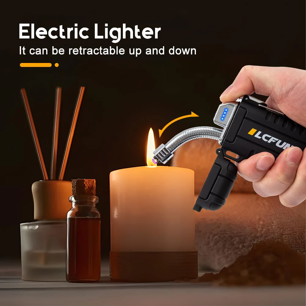 LcFun Electric Dual Arc Lighter USB Rechargeable, Windproof Plasma Lighters with LED Battery Indicator, Waterproof Flashlight Lighter with Whistle Lanyard for Camping, Survival Gear - Image 2