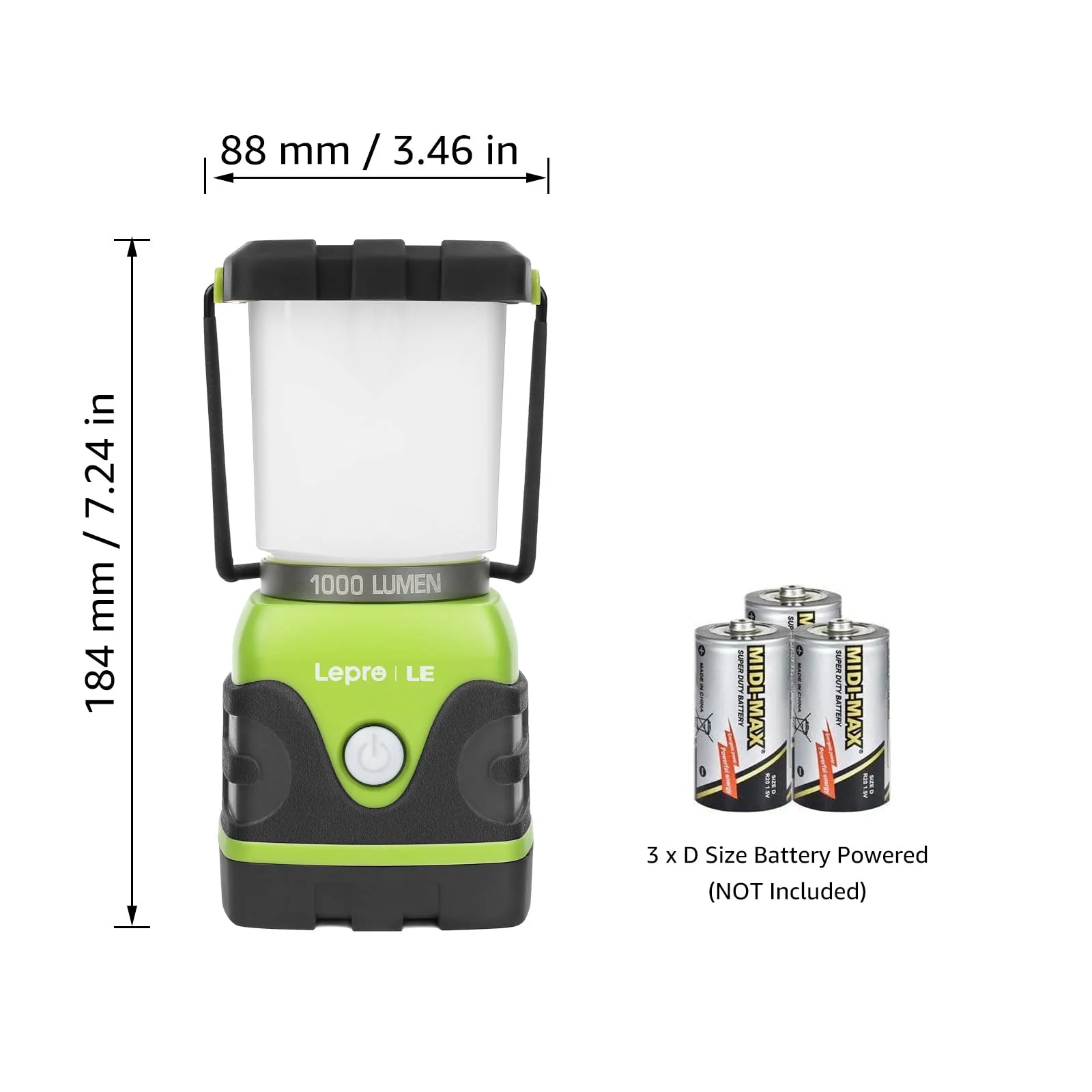 LE 1000LM Battery Powered LED Camping Lantern, Waterproof Tent Light with 4 Light Modes, Camping Essentials, Portable Lantern Flashlight for Camping, Emergency Light, Power Outages, Not Rechargeable - Image 3