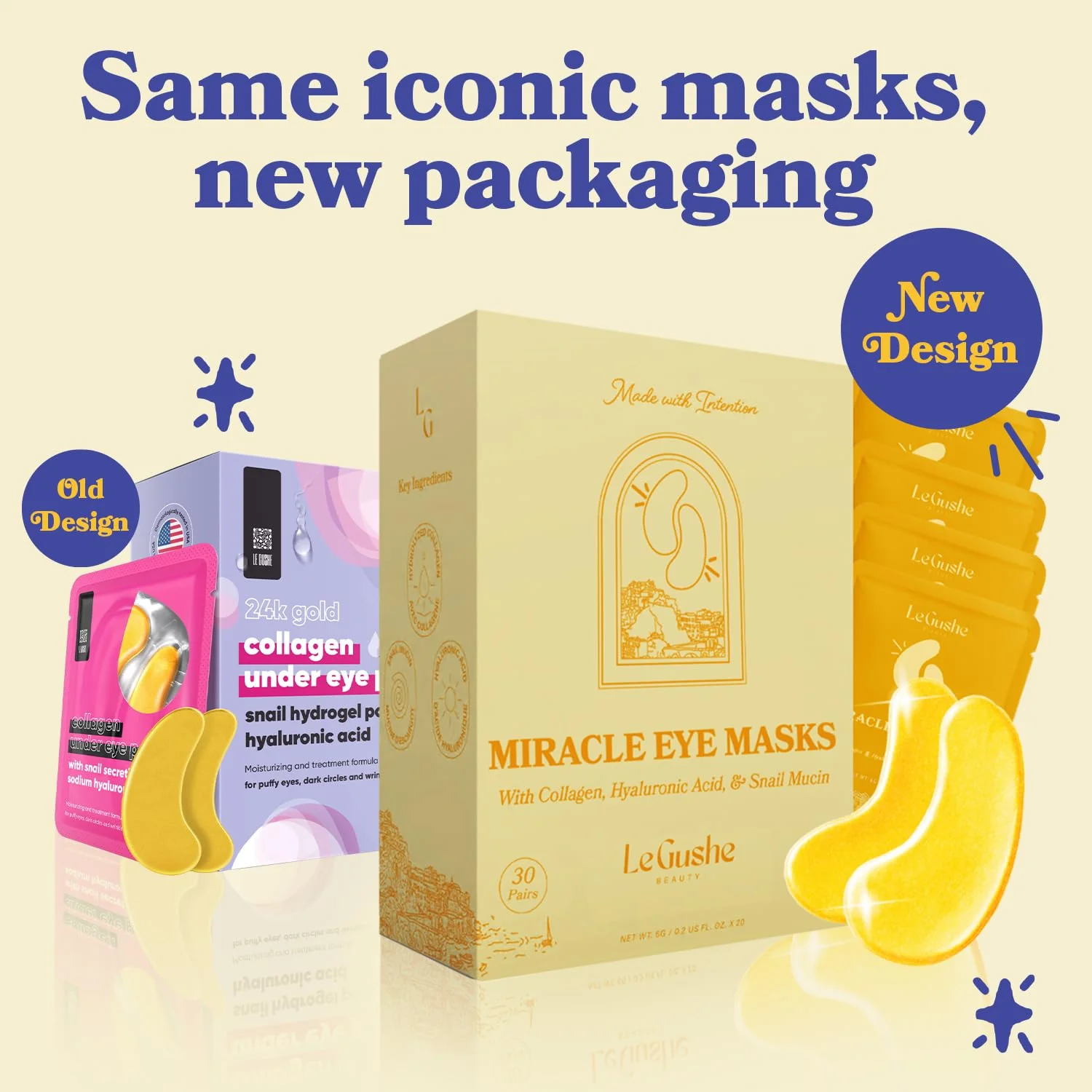 LE GUSHE Gold Under Eye Patches for Puffy Eyes and Dark Circles (30 Pairs) - Hydrating Collagen Under Eye Masks with Snail Mucin - Soothing Puffy Eyes Treatment for Women & Men - Bridesmaid Gifts - Image 3
