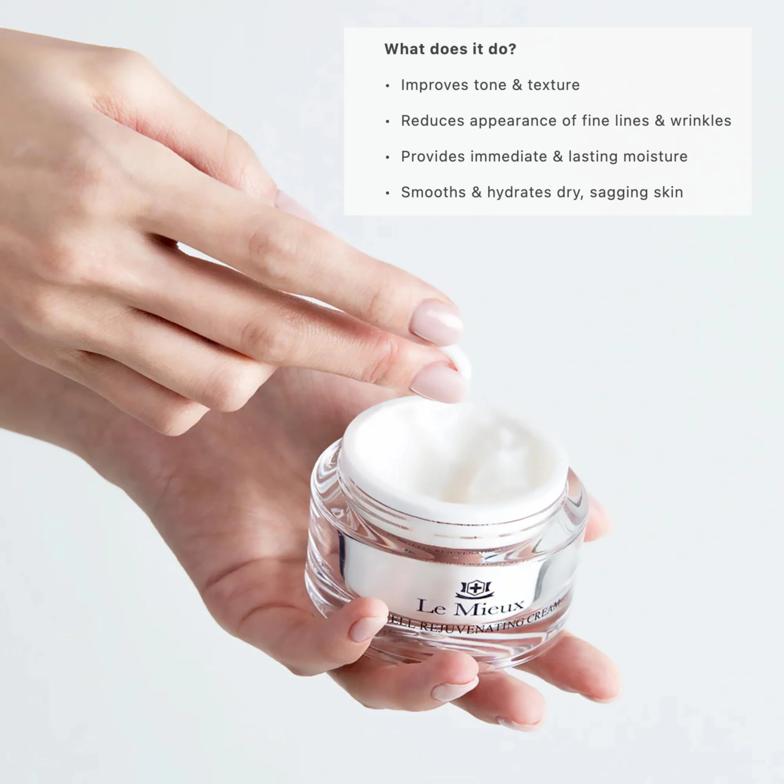 Le Mieux Bio Cell Rejuvenating Cream - Triple Peptide Facial Moisturizer with Hyaluronic Acid, Squalane & Rose Hip, Night & Day Cream for Face & Neck, No Parabens or Sulfates (1.75 oz / 52 ml) - Image 3