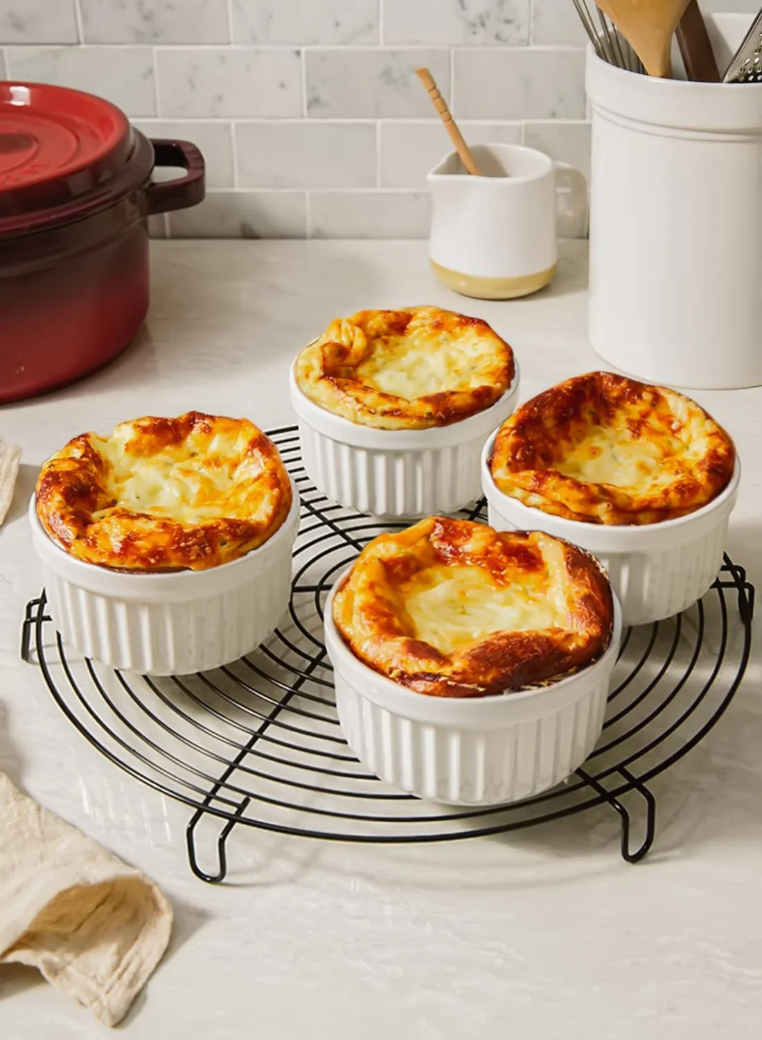 LE TAUCI Ramekins 12 OZ Oven Safe, Ceramic Souffle Dishes for Oven, Custard Cups, Creme Brulee Dishes, Porcelain Large Ramekins, Pudding Ramiken, Dipping Sauces, Set of 6, White - Image 5