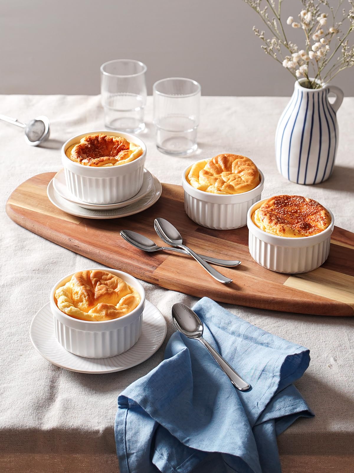 LE TAUCI Ramekins 6 OZ, Ceramic Souffle Dishes, Oven Safe Custard Cups for Baking, Creme Brulee, Pudding, Dessert, Microwave & Dishwasher Safe, Set of 6, White - Image 4