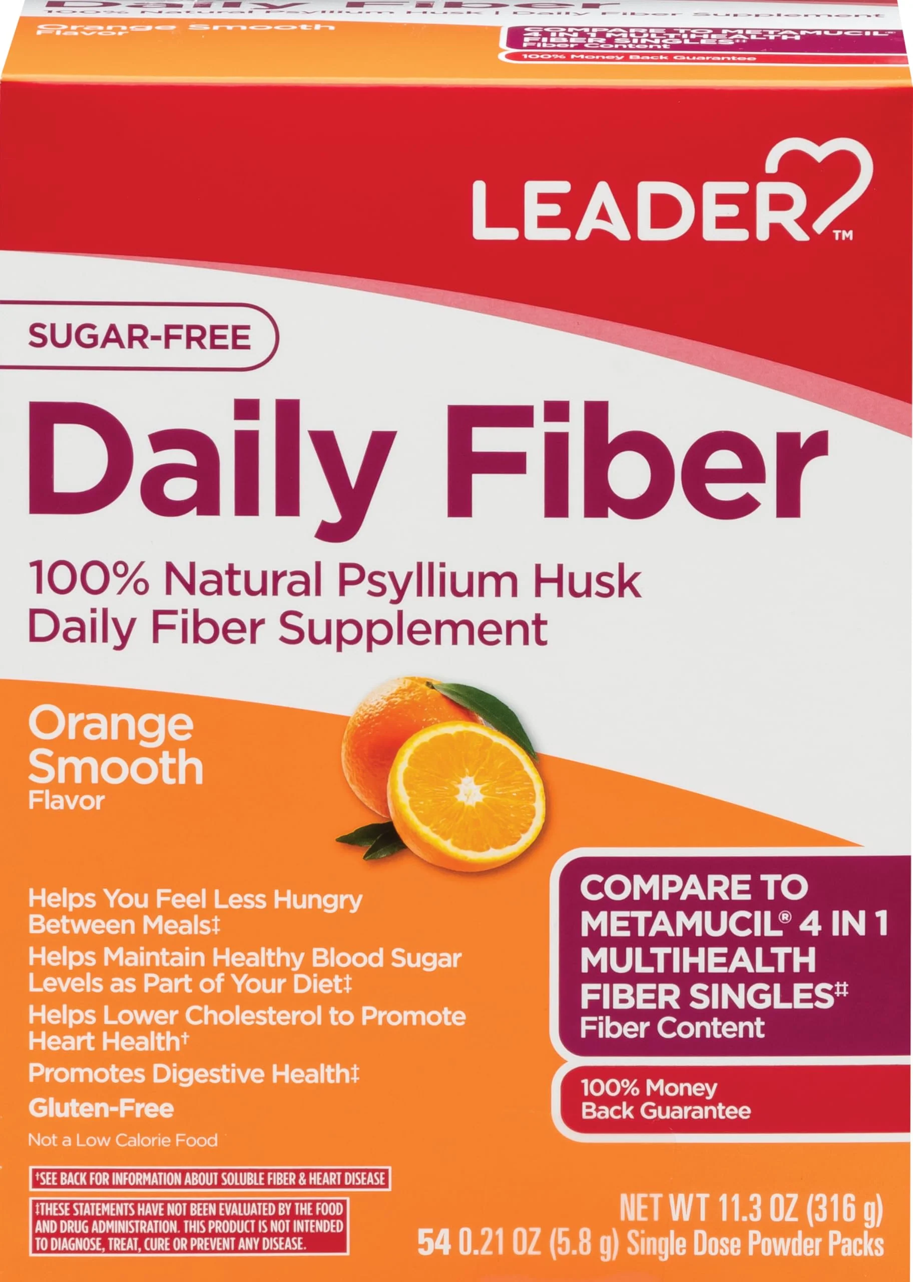 Leader Psyllium Husk Powder Supplement 4-in-1 Fiber for Digestive Health, Plant Based 100% Natural Psyllium Husk Daily Fiber, Sugar Free, Gluten Free, Non-GMO (10 OZ)
