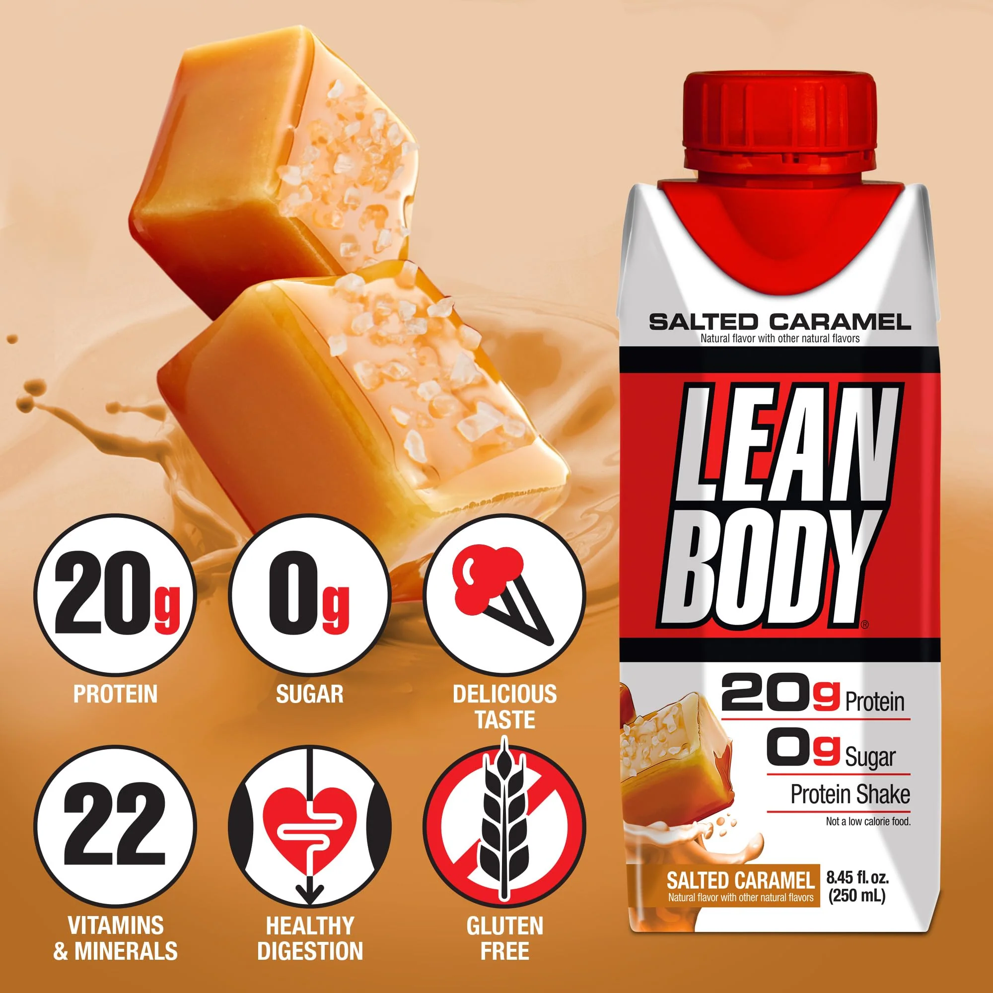 Lean Body Ready-to-Drink Salted Caramel Protein Shake, 40g Protein, Whey Blend, 0 Sugar, Gluten Free, 22 Vitamins & Minerals, 17 Fl Oz (Pack of 12) - Image 3