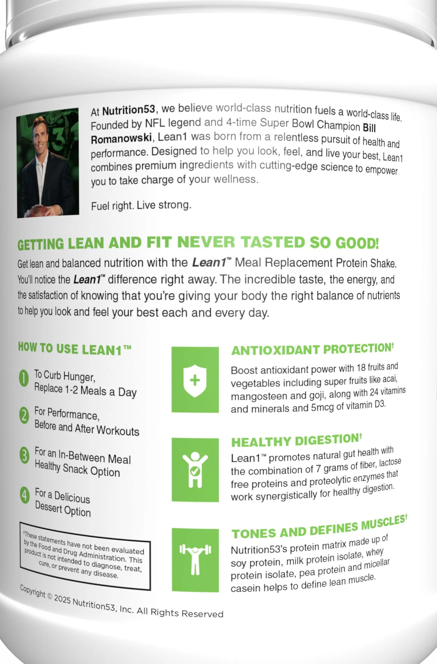 Lean1 Meal Replacement Protein Shake, Strawberry Flavor, 15 Serving Tub - Image 2