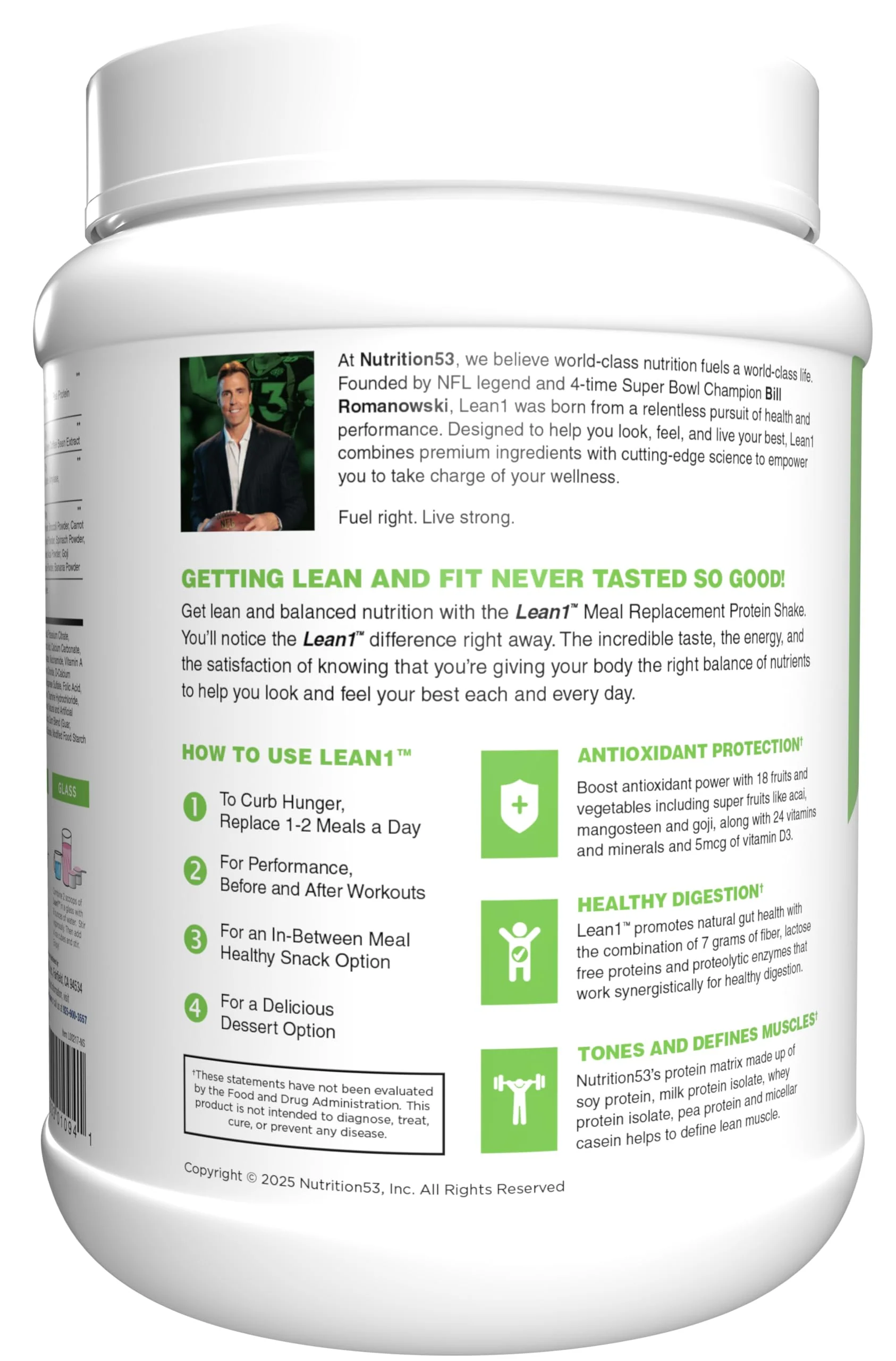 Lean1 Meal Replacement Protein Shake, Strawberry Flavor, 15 Serving Tub - Image 5