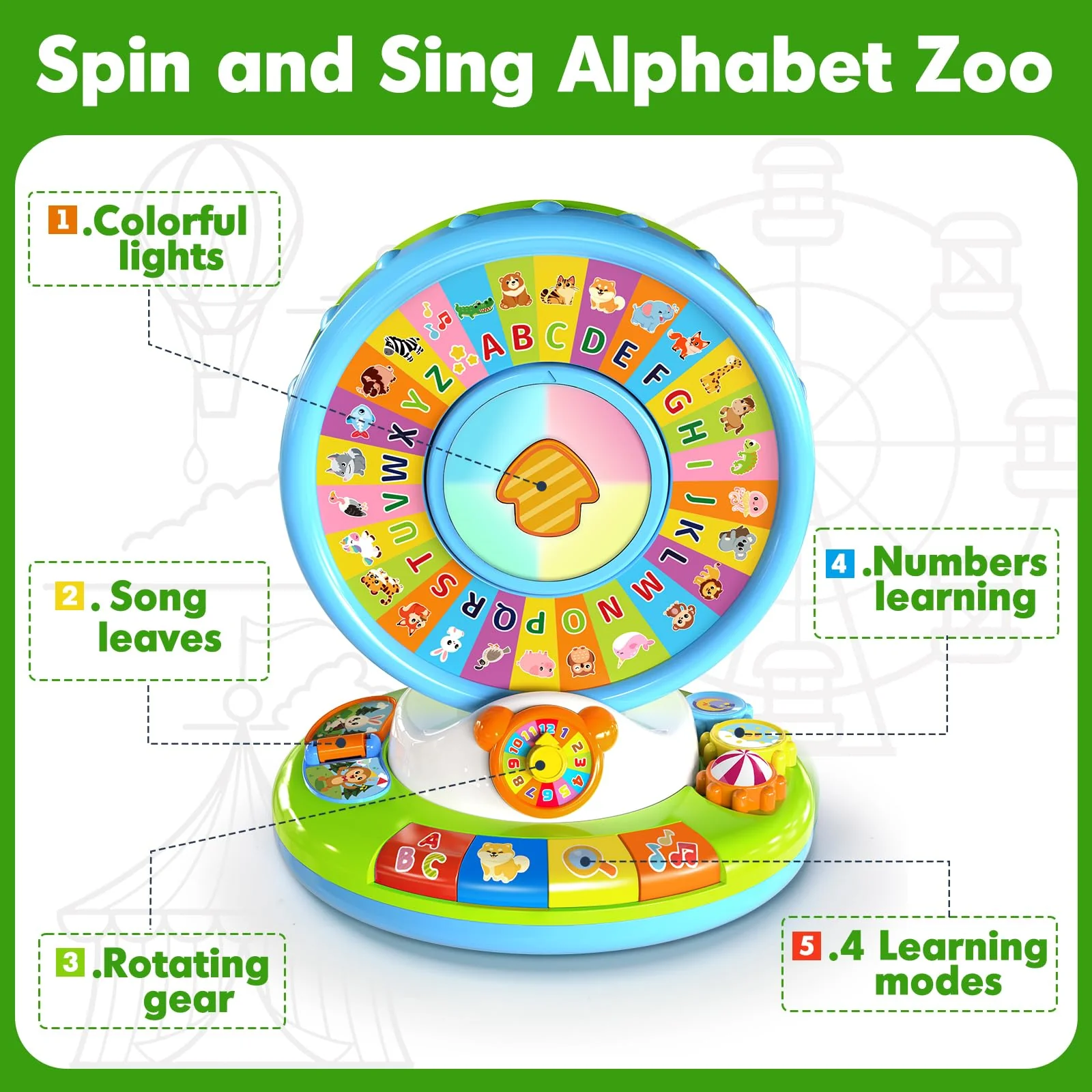 Learning Toy for Kids 1 2 3 Year Old Boys Girls, Spin and Sing Alphabet Zoo with Sounds, Interactive Educational Toys for Toddler 2-3, First Christmas 1st Birthday Gifts Toy - Image 8