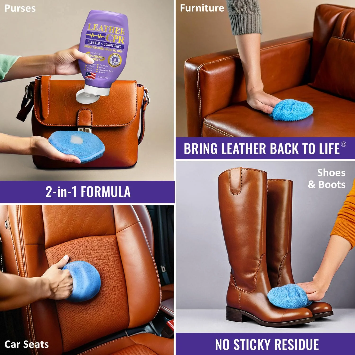Leather CPR Cleaner & Conditioner 18oz - Cleans, Conditions, Restores & Protects Leather Furniture, Handbags, Car Seats, Interior, Jackets, Boots, Purses, Shoes, Couch, Saddles, Tack & More - Image 6