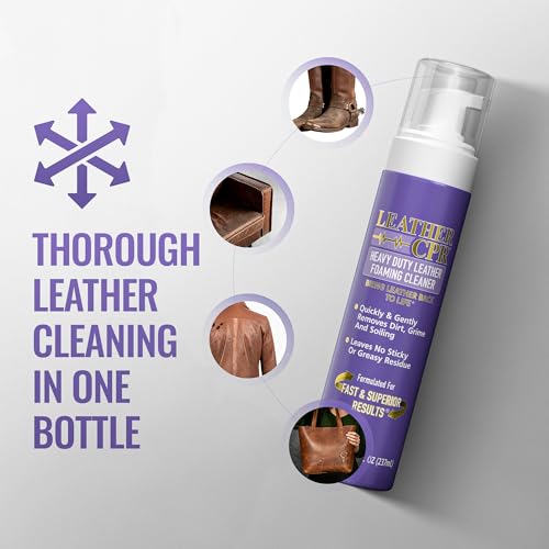 Leather CPR Heavy Duty Leather Foaming Cleaner - 8 oz - Car Interior Cleaner For Heavy Dirt & Grime, Heavily Soiled Furniture Leather Cleaner For Couch, Car Seat,Purses, Shoes, Boots, & More - Image 4