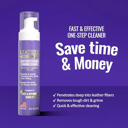 Leather CPR Heavy Duty Leather Foaming Cleaner - 8 oz - Car Interior Cleaner For Heavy Dirt & Grime, Heavily Soiled Furniture Leather Cleaner For Couch, Car Seat,Purses, Shoes, Boots, & More - Image 5