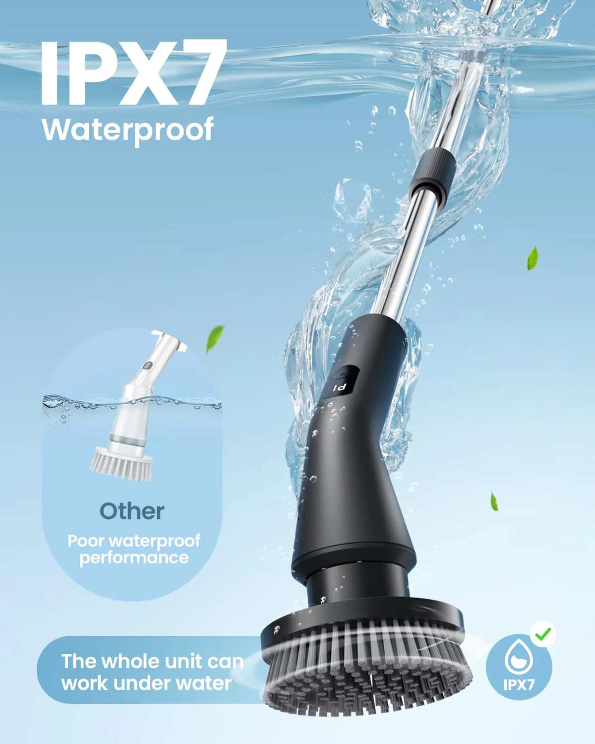 Leebein Electric Spin Scrubber, 2026 Upgraded Cordless Cleaning Brush Bathroom Scrubber, IPX7 Waterproof Electric Scrubber with 7 Brush Heads, Extendable Long Handle Power Scrubber for Bathtub Floor - Image 6