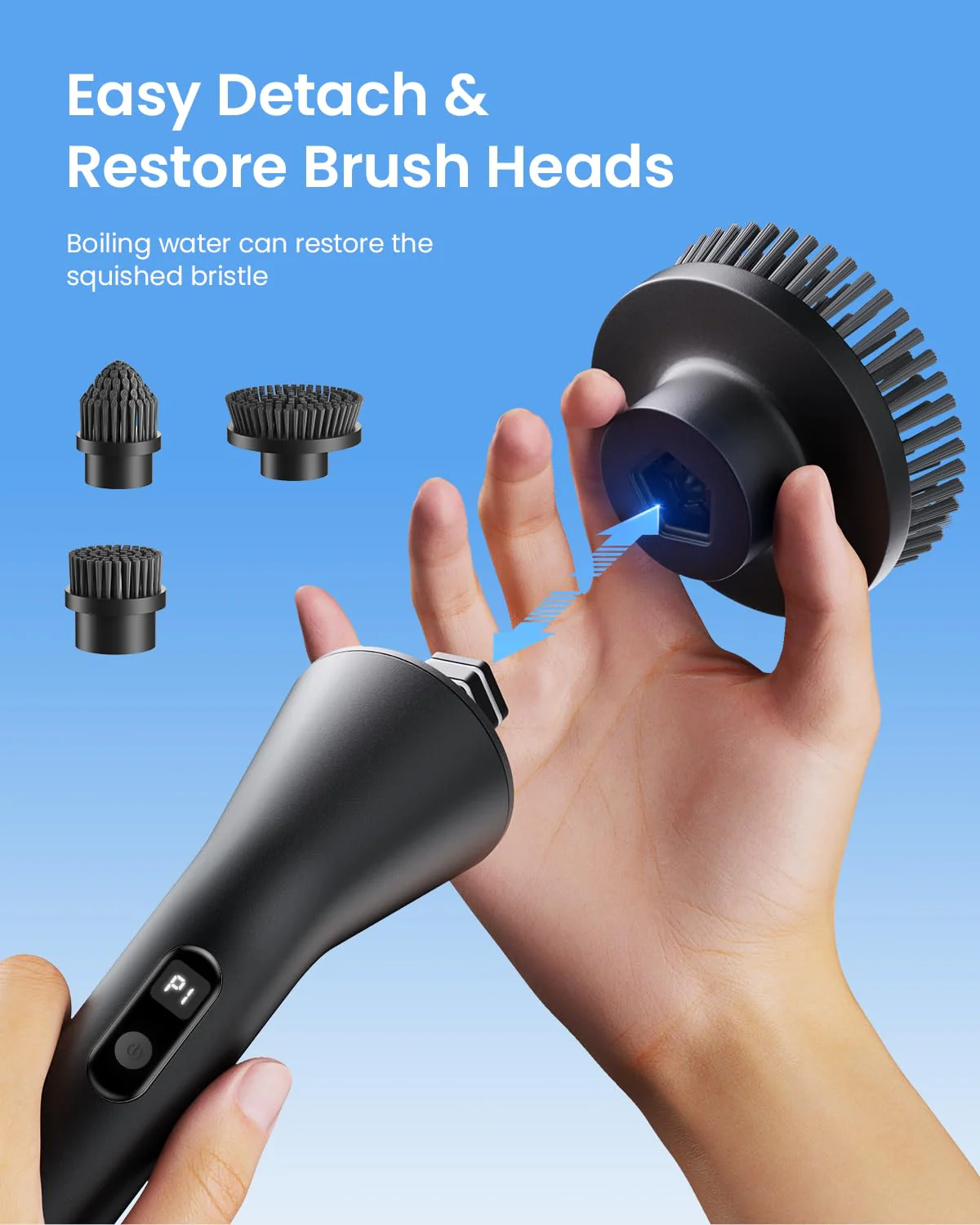 Leebein Electric Spin Scrubber, Cordless Cleaning Brush for Bathroom Shower Tub, IPX7 Waterproof Power Scrubber with 7 Brush Heads, Extendable Long Handle and 2 Speeds Scrubber for Bathtub Floor - Image 4