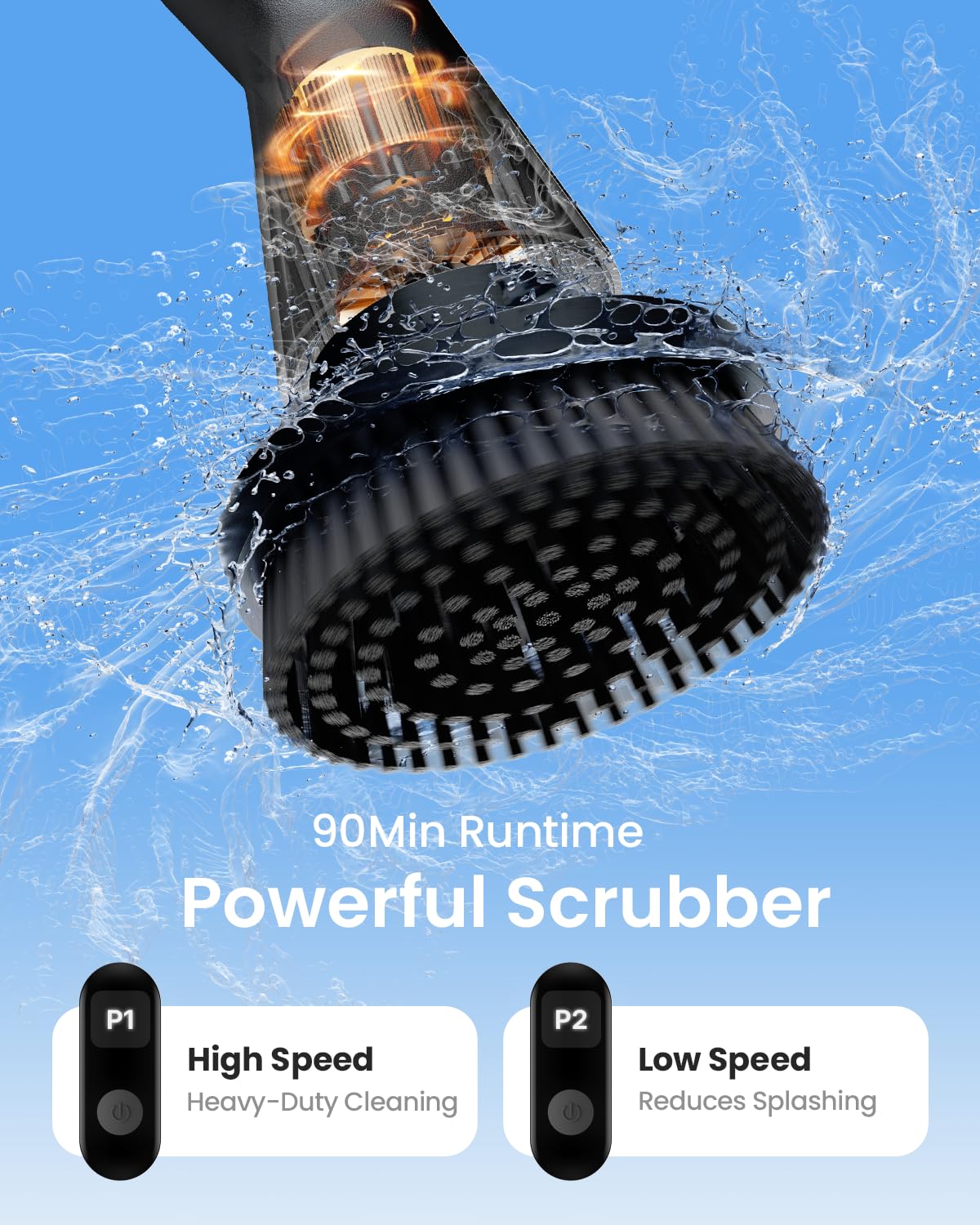 Leebein Electric Spin Scrubber, Cordless Cleaning Brush for Bathroom Shower Tub, IPX7 Waterproof Power Scrubber with 7 Brush Heads, Extendable Long Handle and 2 Speeds Scrubber for Bathtub Floor - Image 7