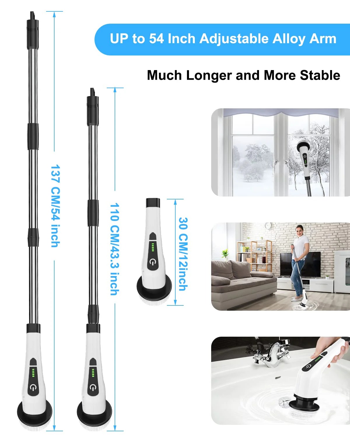 Leebein Electric Spin Scrubber, Cordless Cleaning Brush with 8 Replaceable Brush Heads, Tub and Floor Tile 360 Power Scrubber Dual Speed with Adjustable & Detachable Handle for Bathroom Kitchen Car - Image 6