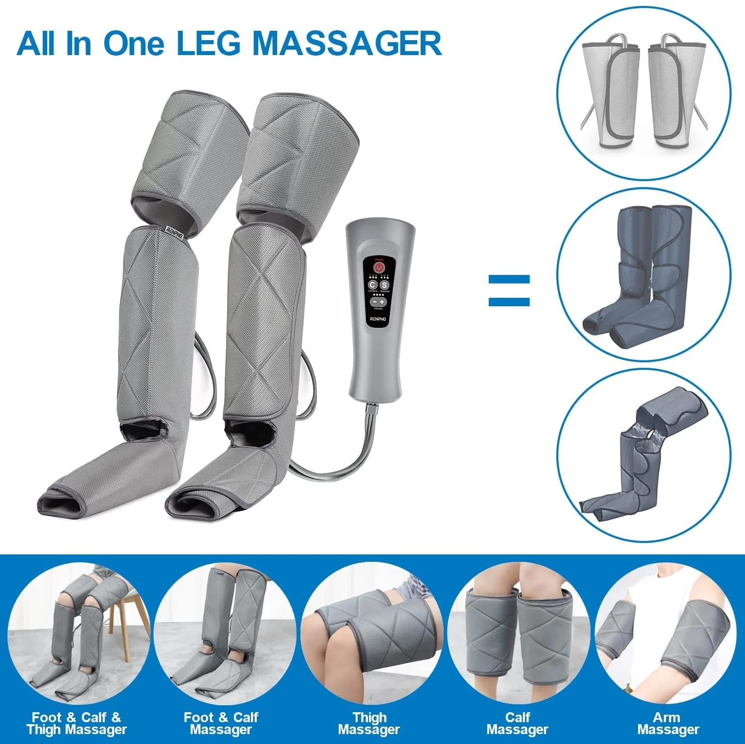 Leg Massager for Circulation - Foot and Calf Massager, Air Compression Leg Wraps Massage Boots Machine for Home Use Leg Massage - scd Machine for Calf, Thigh and Foot Massager, FSA or HSA Eligible - Image 3