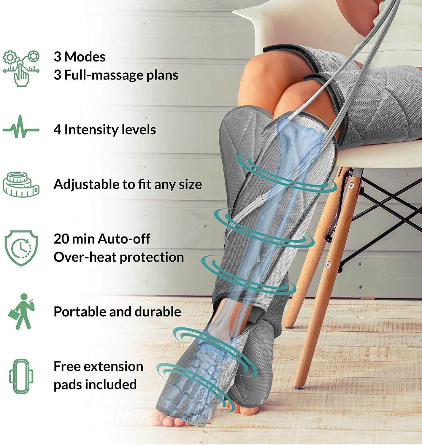Leg Massager for Circulation - Foot and Calf Massager, Air Compression Leg Wraps Massage Boots Machine for Home Use Leg Massage - scd Machine for Calf, Thigh and Foot Massager, FSA or HSA Eligible - Image 5