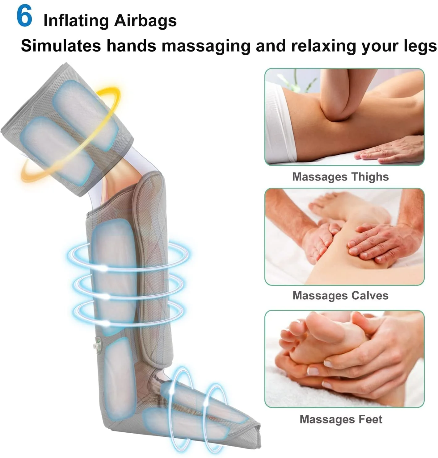 Leg Massager for Circulation - Foot and Calf Massager, Air Compression Leg Wraps Massage Boots Machine for Home Use Leg Massage - scd Machine for Calf, Thigh and Foot Massager, FSA or HSA Eligible - Image 7