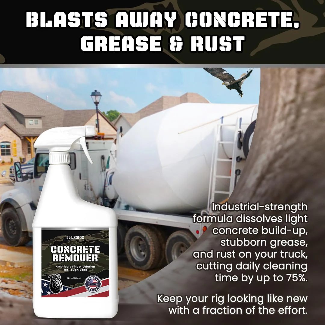 Legion Chemicals Heavy Concrete Remover – Dried Concrete & Cement Dissolver (Non-Corrosive, Biodegradable Acid Alternative), Safe on Equipment, 1-Quart Spray - Image 8