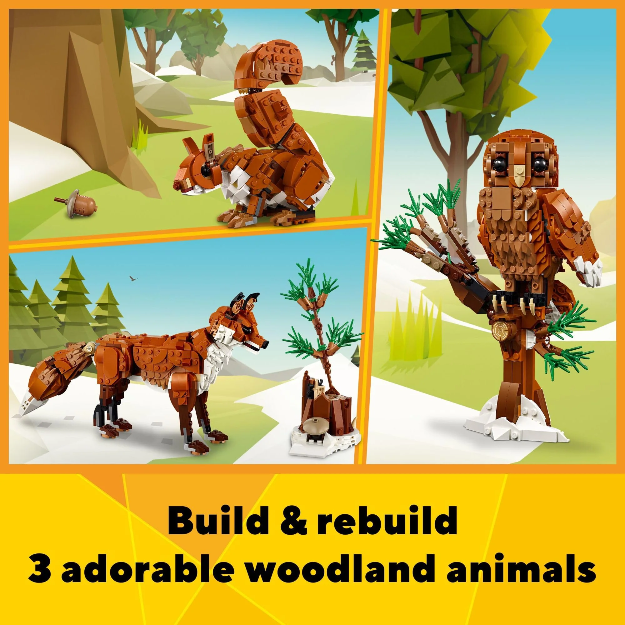 LEGO Creator 3 in 1 Forest Animals Red Fox Toys - Building Toys for Kids, Boys & Girls, Ages 9+ - W/ 3 Building Options into Fox, Owl, or Squirrel - Gift for Christmas - 31154 - Image 6