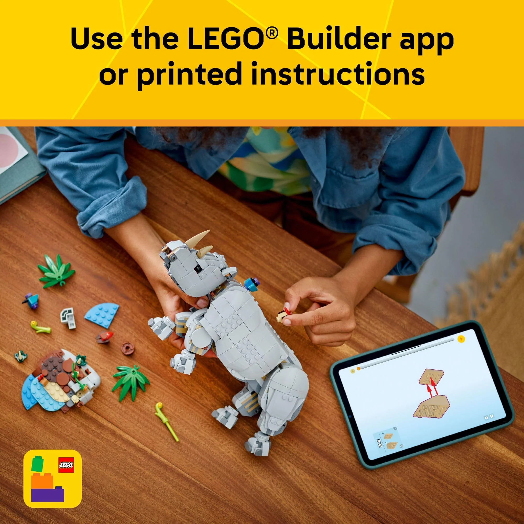 LEGO Creator 3 in 1 Wild Animals: Majestic Rhino with Birds Building Toys for Kids - Safari Pretend Play Toys for Girls & Boys, Ages 9+ - Gift for Christmas - 31171 - Image 2