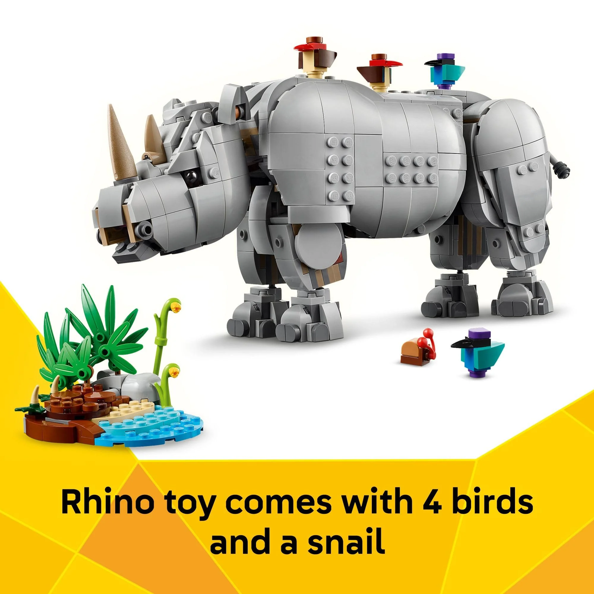 LEGO Creator 3 in 1 Wild Animals: Majestic Rhino with Birds Building Toys for Kids - Safari Pretend Play Toys for Girls & Boys, Ages 9+ - Gift for Christmas - 31171 - Image 3