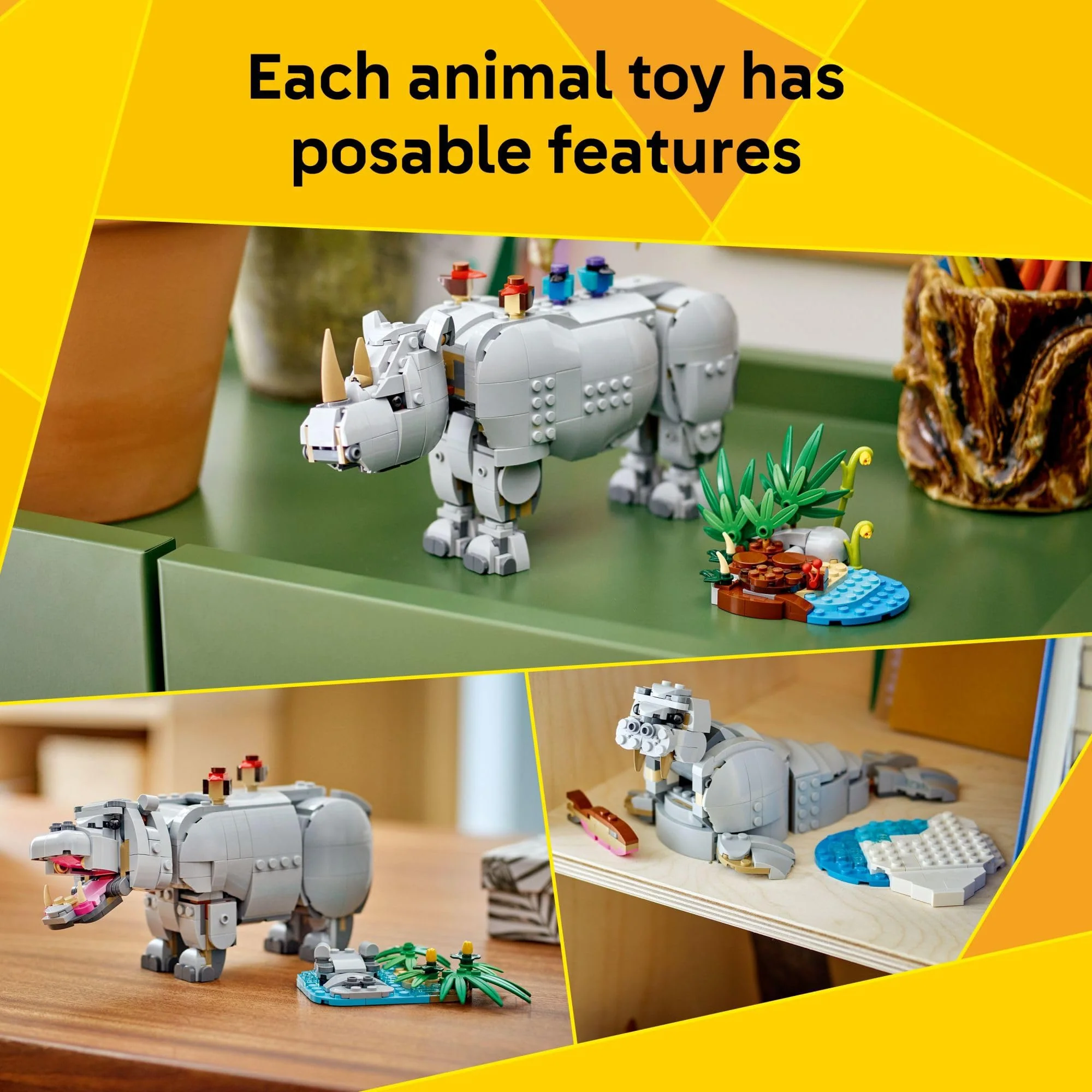 LEGO Creator 3 in 1 Wild Animals: Majestic Rhino with Birds Building Toys for Kids - Safari Pretend Play Toys for Girls & Boys, Ages 9+ - Gift for Christmas - 31171 - Image 5