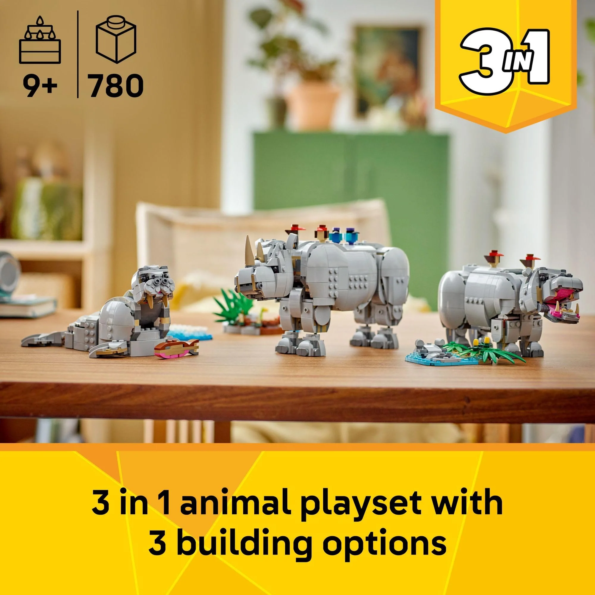 LEGO Creator 3 in 1 Wild Animals: Majestic Rhino with Birds Building Toys for Kids - Safari Pretend Play Toys for Girls & Boys, Ages 9+ - Gift for Christmas - 31171 - Image 7