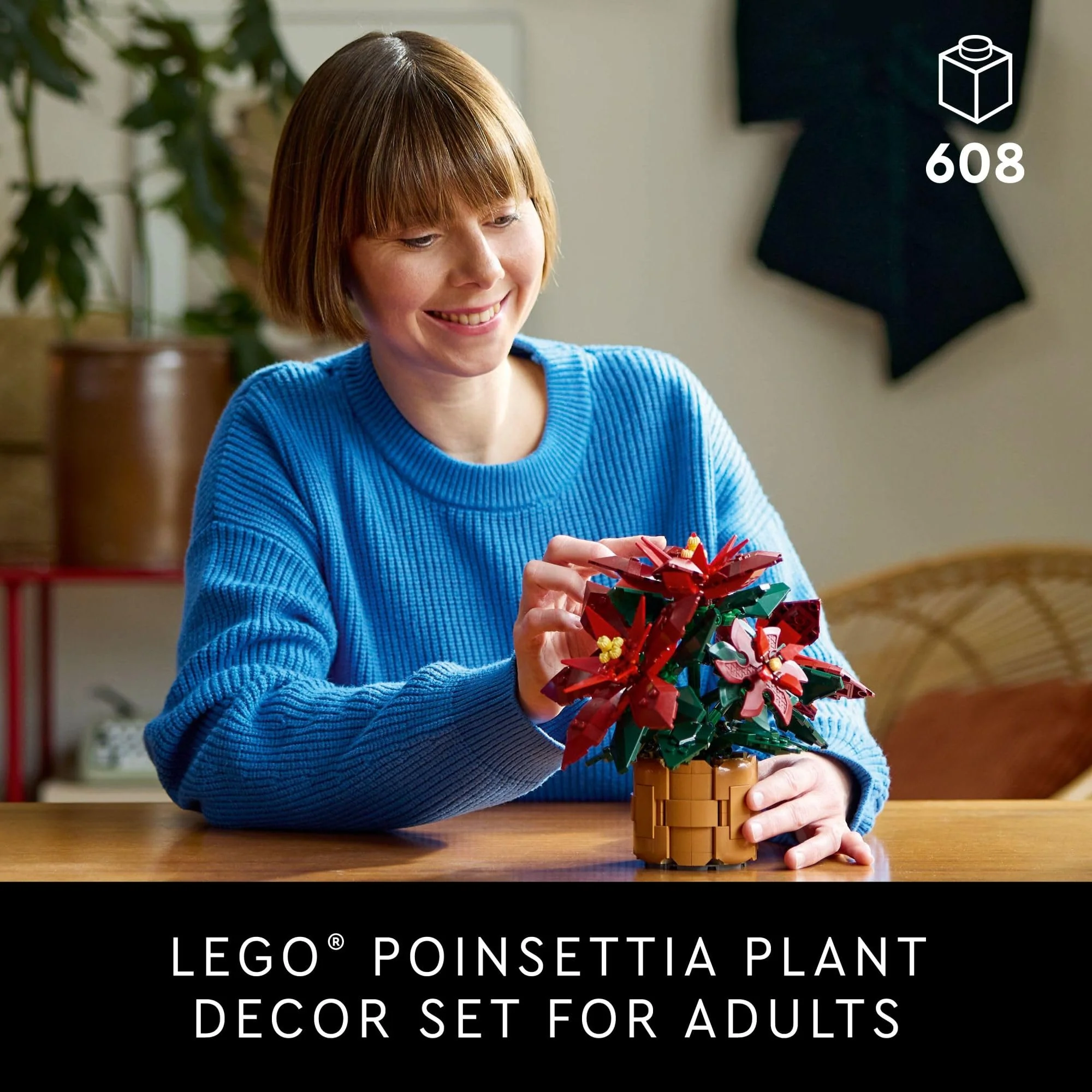 LEGO Icons Poinsettia Building Sets for Adults - Artificial Flowers for Decoration - Christmas Flowers for Table Centerpiece - 10370 - Image 7