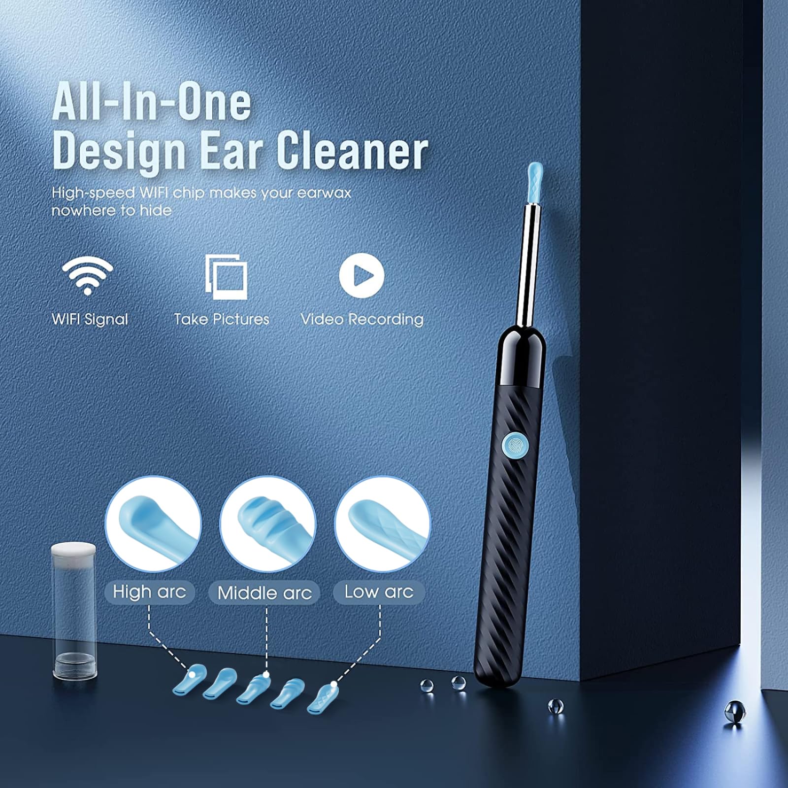 LEIPUT Ear Wax Removal - Earwax Remover Tool with 8 Pcs Ear Set - Ear Canal Cleaner with 1080P Camera - FSA HSA Eligible - Ear Cleaning Kit with 6 Ear Spoon - Ear Camera for iOS & Android (Black) - Image 2