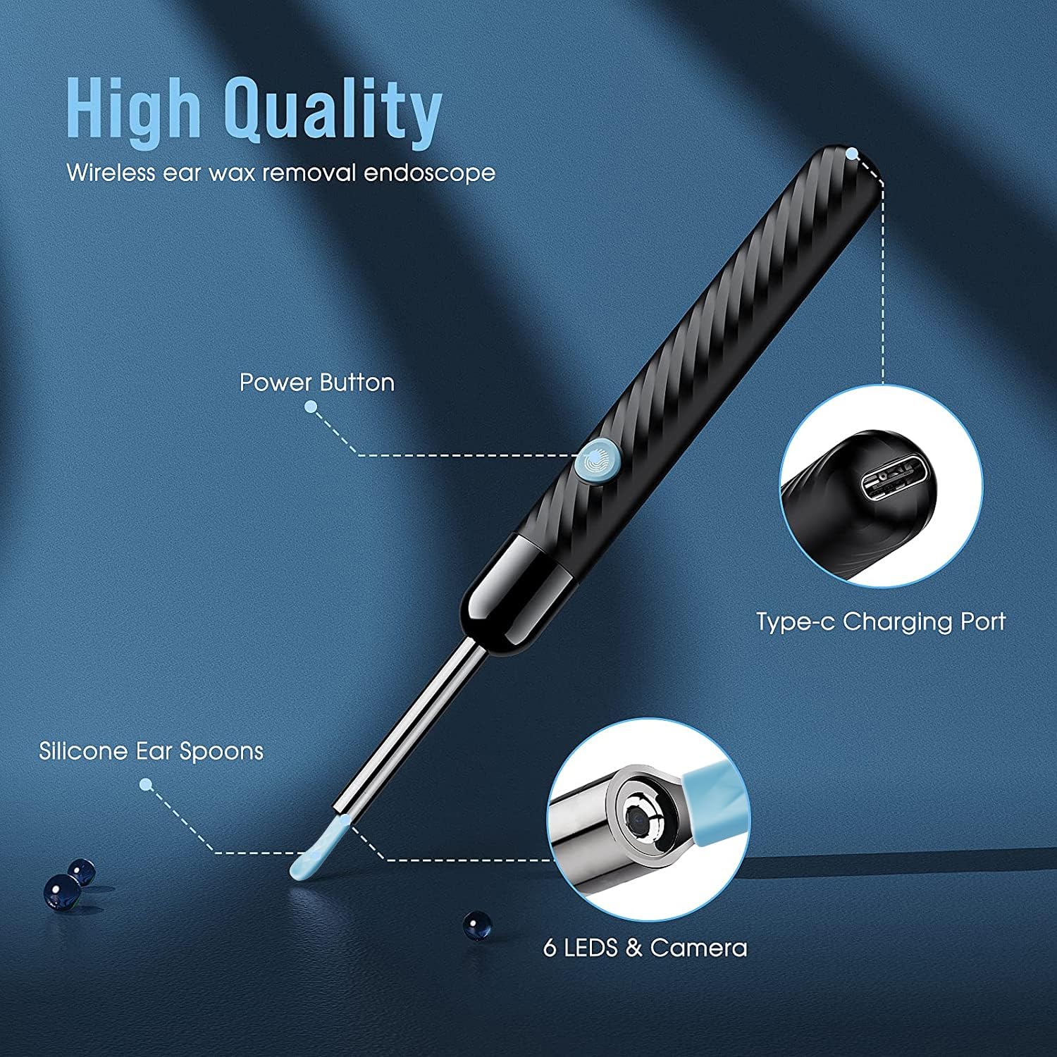 LEIPUT Ear Wax Removal - Earwax Remover Tool with 8 Pcs Ear Set - Ear Canal Cleaner with 1080P Camera - FSA HSA Eligible - Ear Cleaning Kit with 6 Ear Spoon - Ear Camera for iOS & Android (Black) - Image 3
