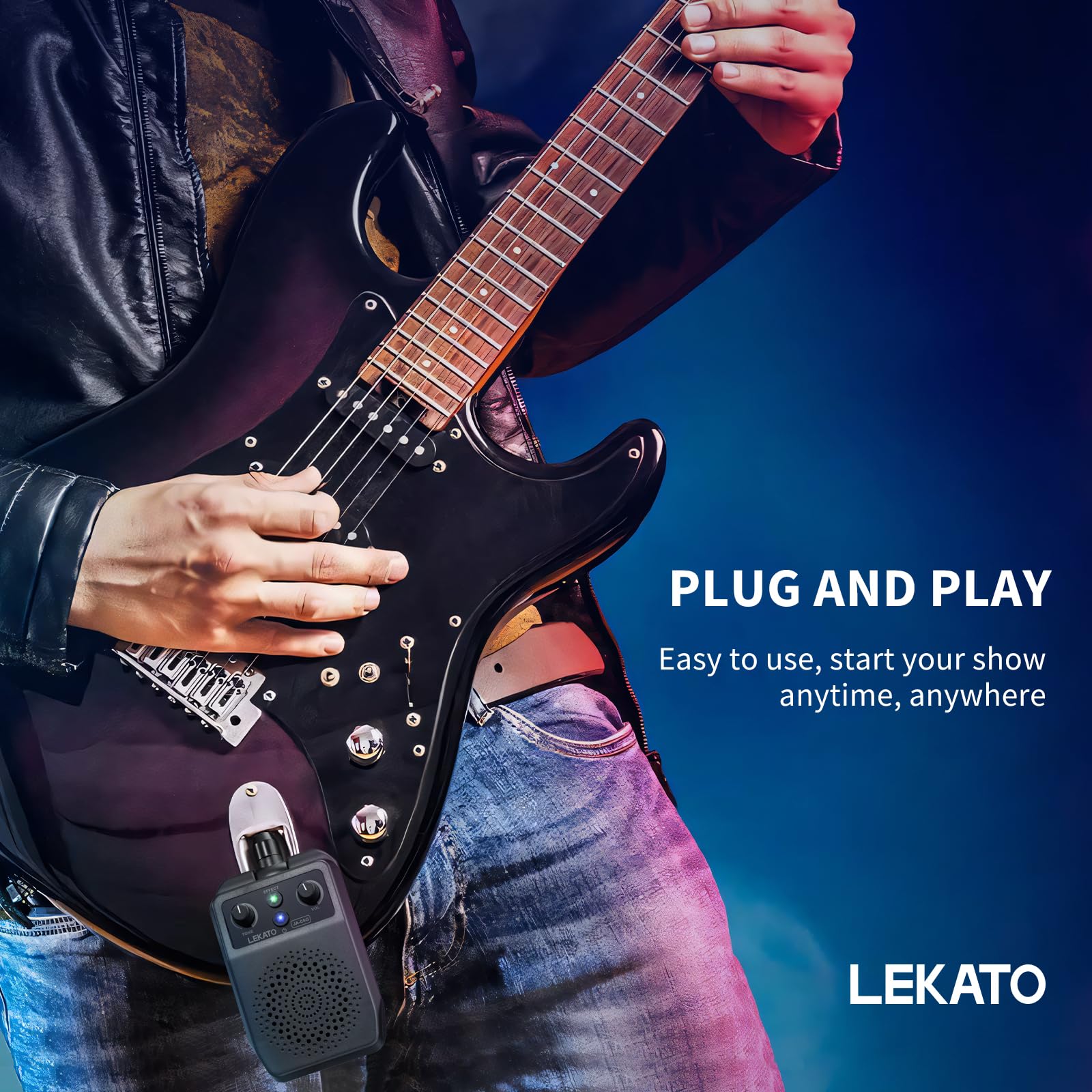 LEKATO Mini Electric Guitar Amp 5W, Portable Guitar Amp Bluetooth with Built-in 4 Effects, Clean Distortion Overdrive Reverb, Rechargeable Small Amplifier for Practice, Black (JA-05G) - Image 3