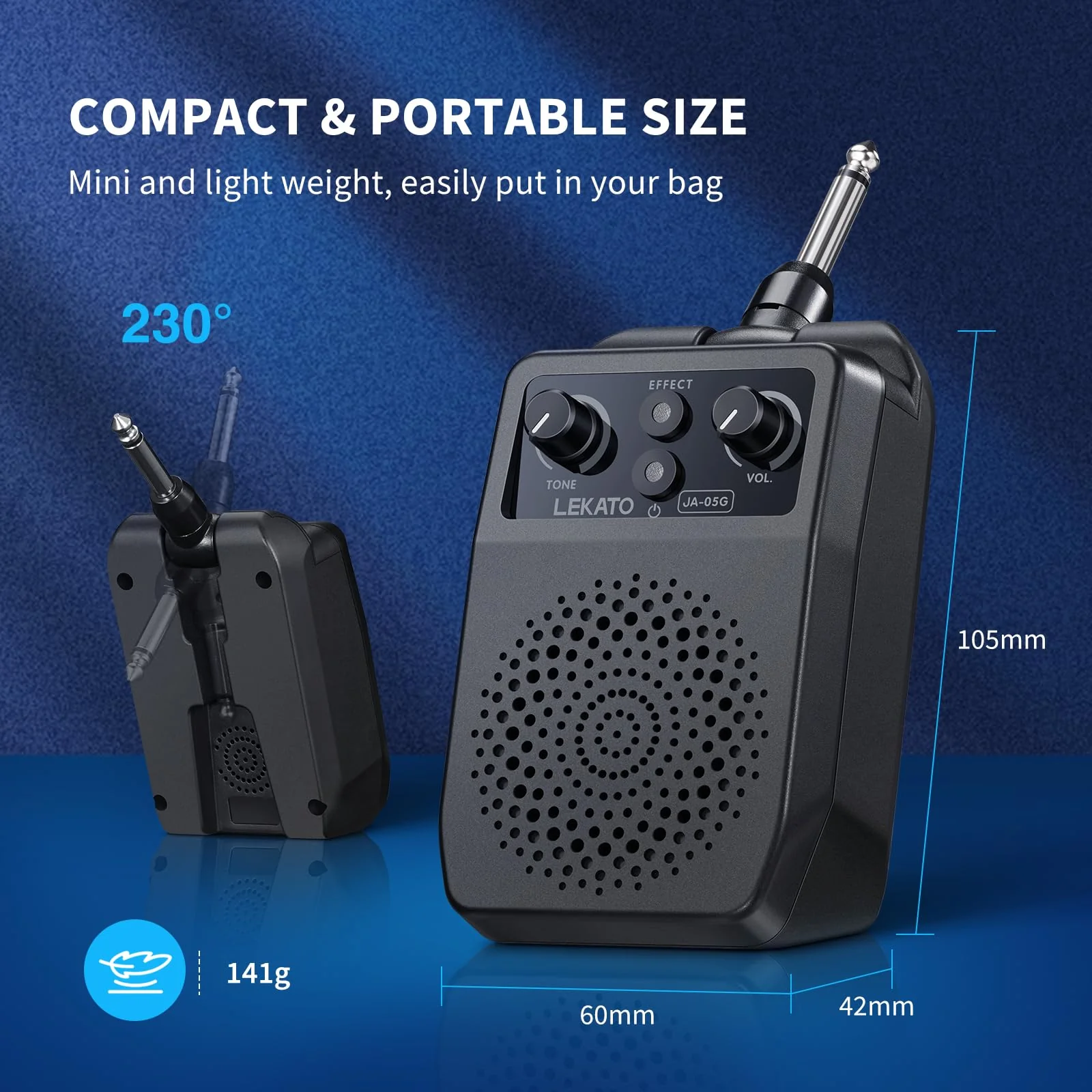 LEKATO Mini Electric Guitar Amp 5W, Portable Guitar Amp Bluetooth with Built-in 4 Effects, Clean Distortion Overdrive Reverb, Rechargeable Small Amplifier for Practice, Black (JA-05G) - Image 4