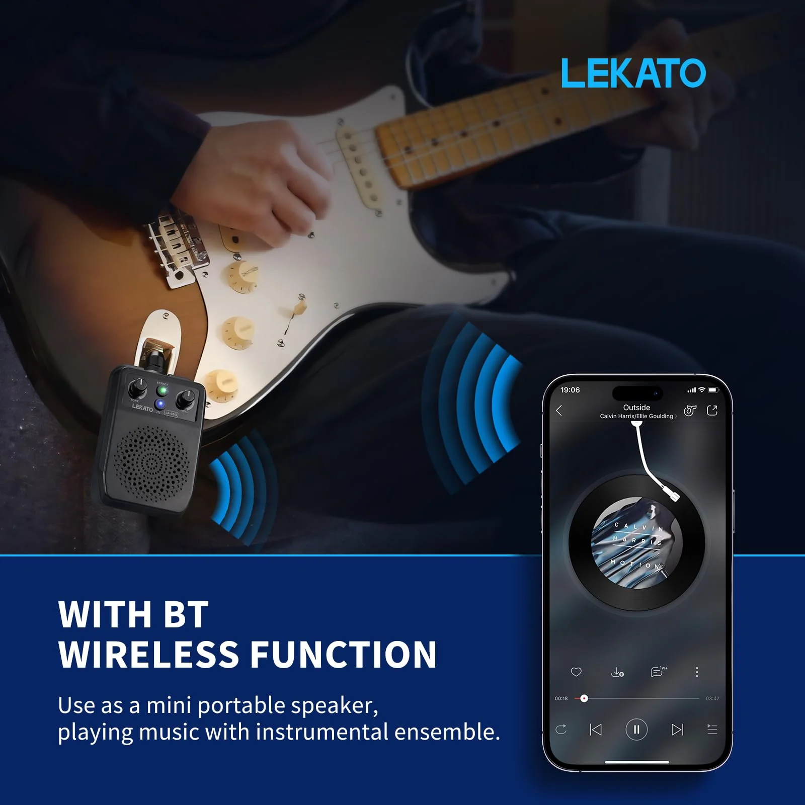 LEKATO Mini Electric Guitar Amp 5W, Portable Guitar Amp Bluetooth with Built-in 4 Effects, Clean Distortion Overdrive Reverb, Rechargeable Small Amplifier for Practice, Black (JA-05G) - Image 6