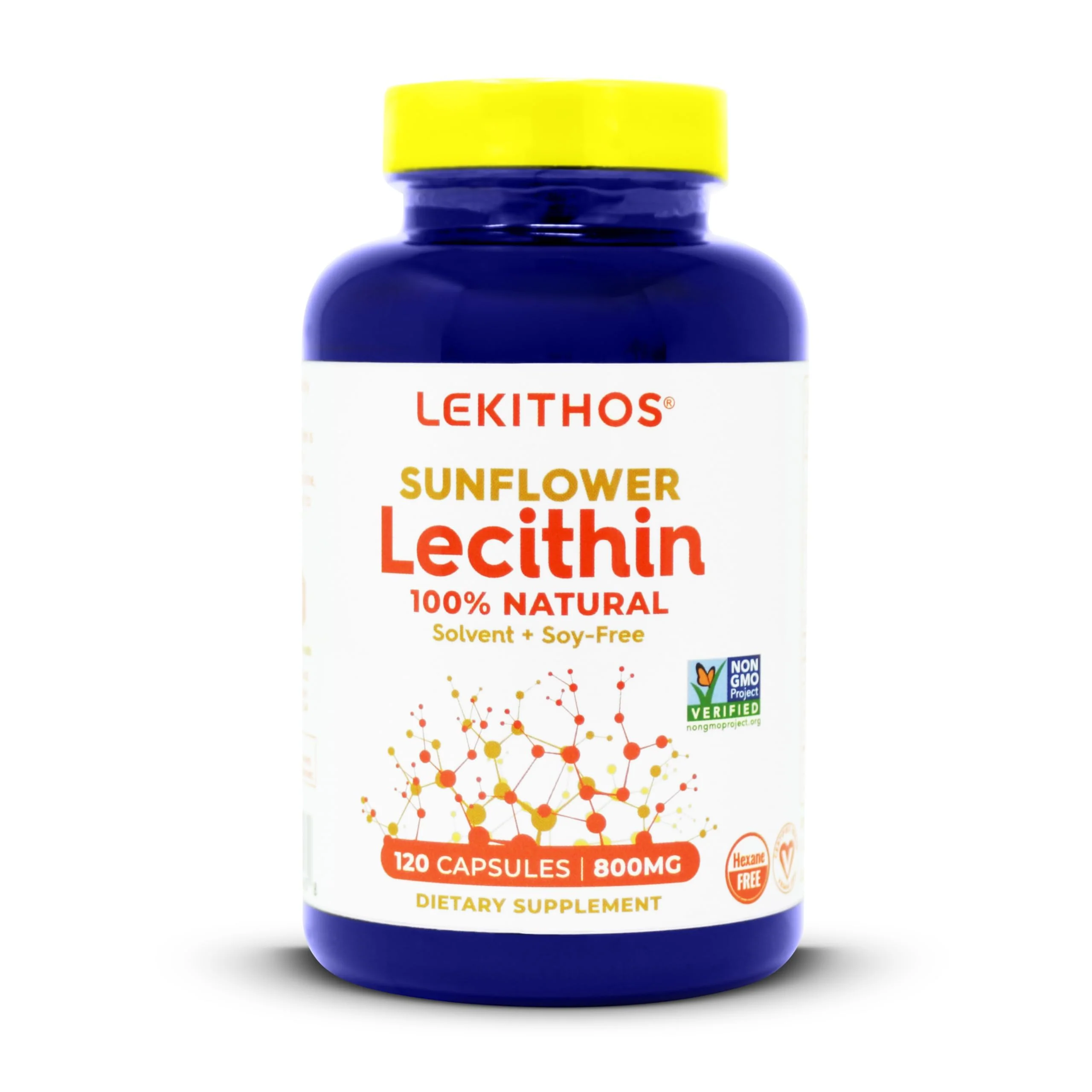 Lekithos 100% Natural Sunflower Lecithin Capsules | Solvent-Free | 800mg Per Capsule | Soy-Free, Gluten-Free, Vegan | Natural Lactation Support | Nervous System Support | 120 Vegetarian Capsules - Image 2