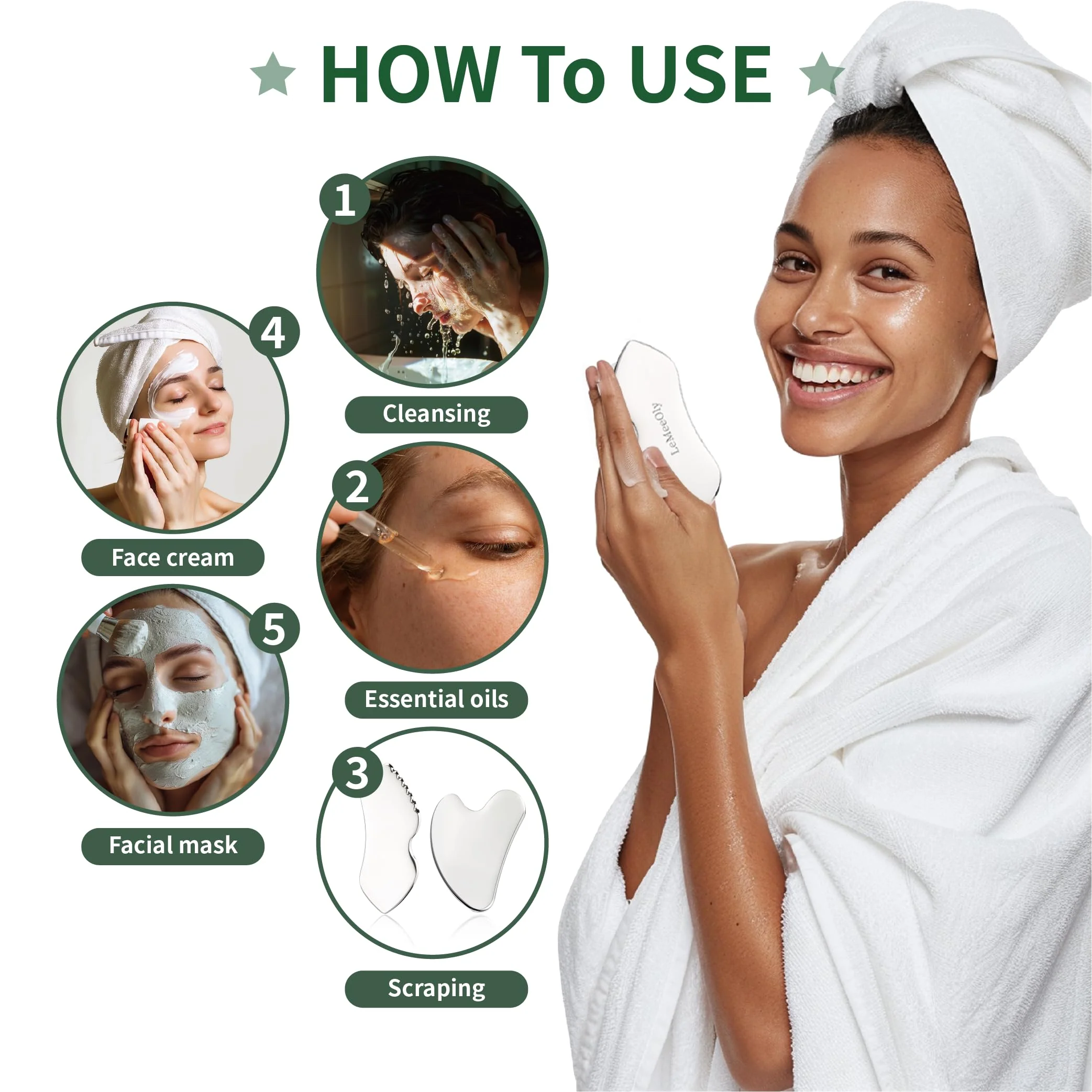 LeMeeOly 3pcs Stainless Steel Gua Sha Facial Tools & Eye Cream Applicator Metal GuaSha Set for Face Body, Detailer Gua Sha Lymphatic Drainage Massager,Guasha Face Sculpting Tool - Image 4